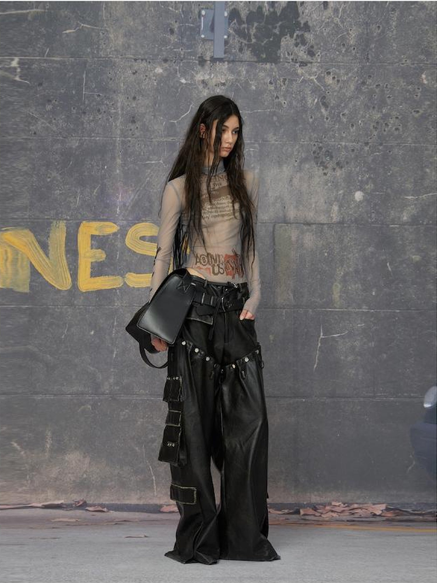 24ans Detachable Punk Studded Pu Leather Pants