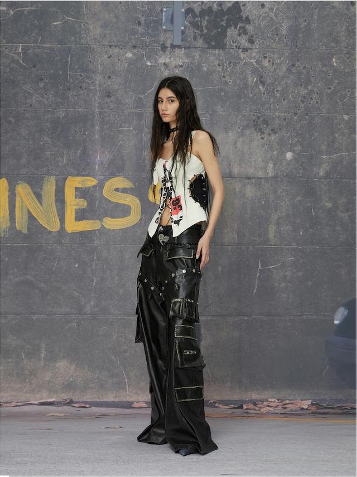 24ans Detachable Punk Studded Pu Leather Pants