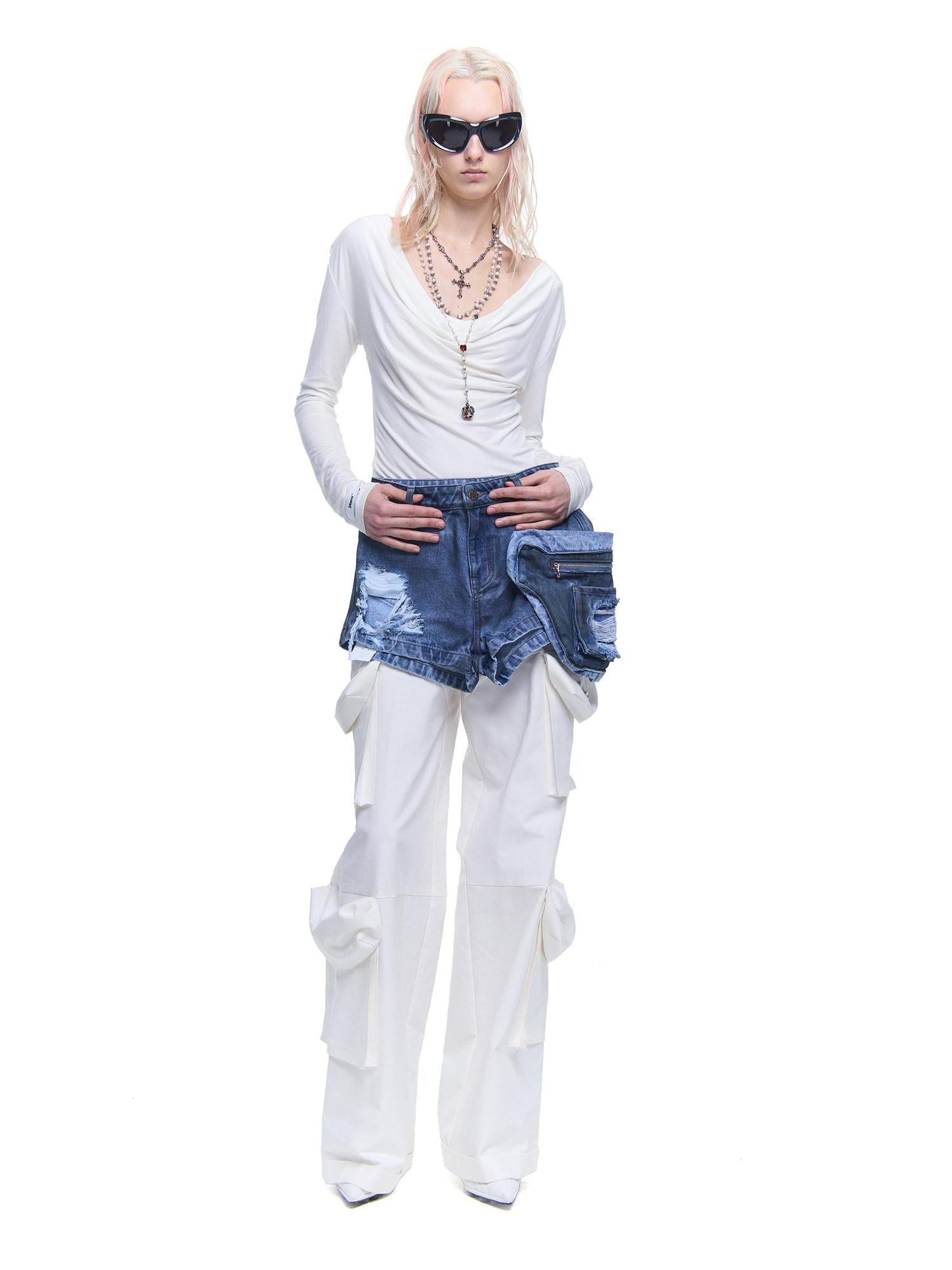 24ans Detachable Side Bag Denim Shorts