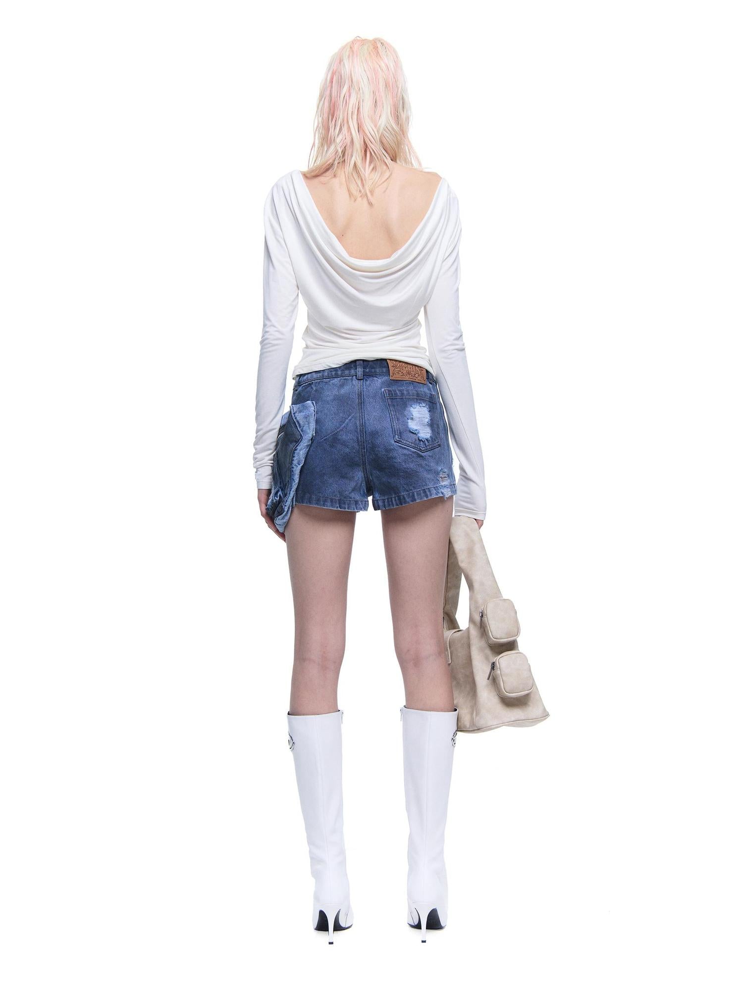 24ans Detachable Side Bag Denim Shorts