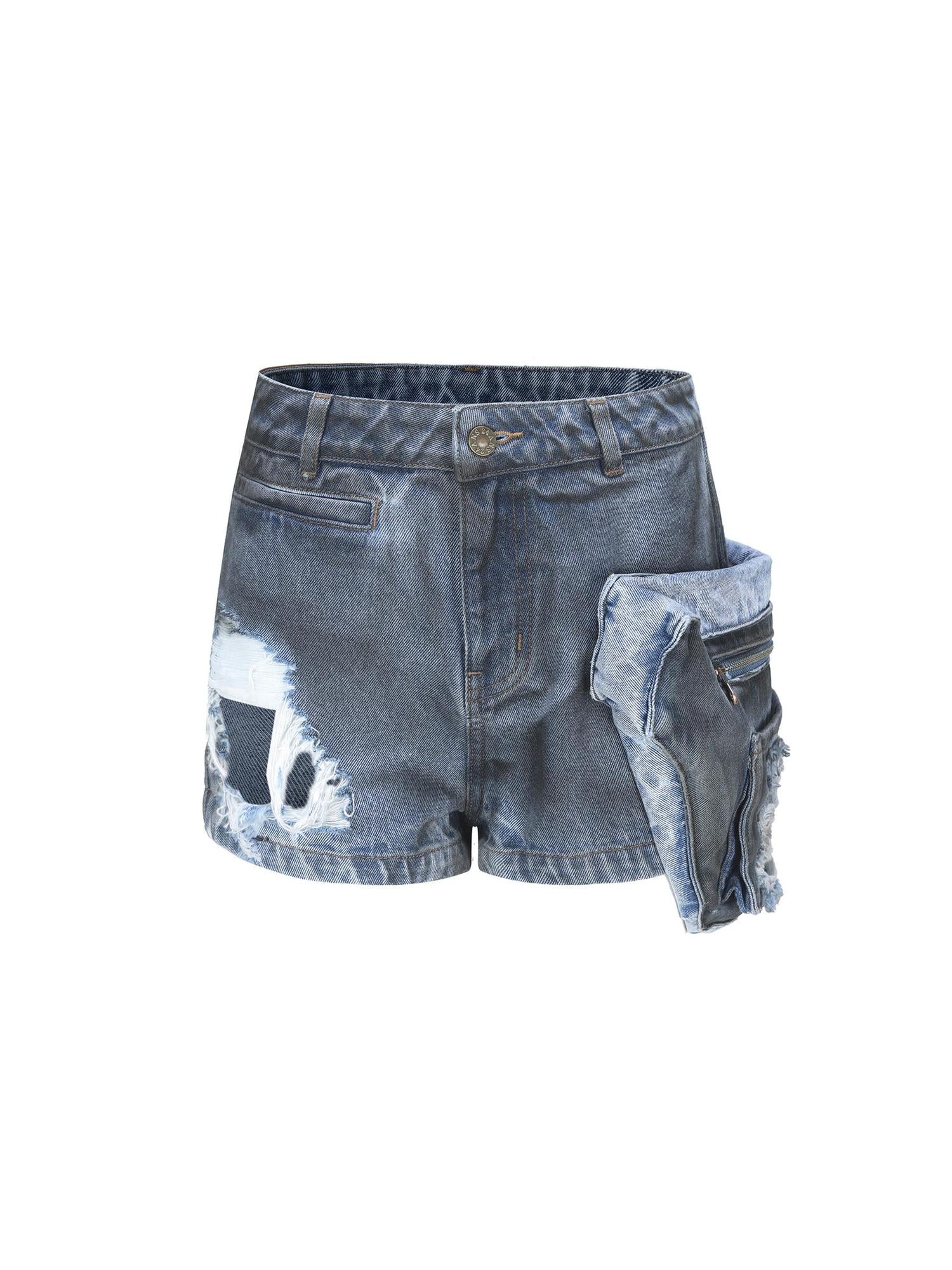 24ans Detachable Side Bag Denim Shorts