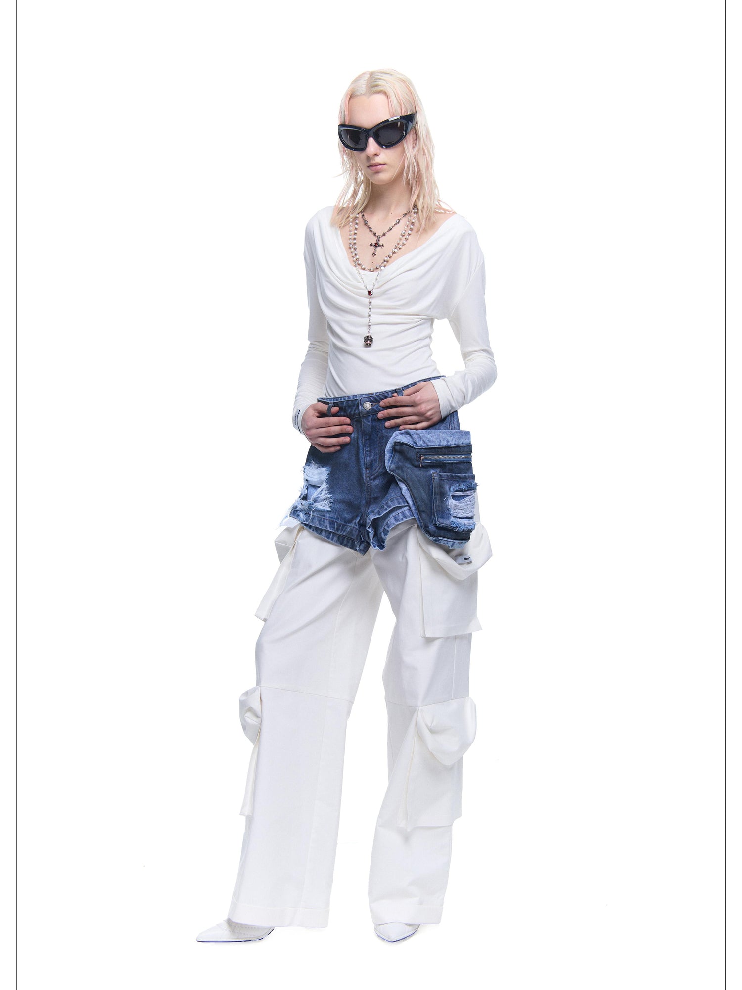 24ans Detachable Side Bag Denim Shorts