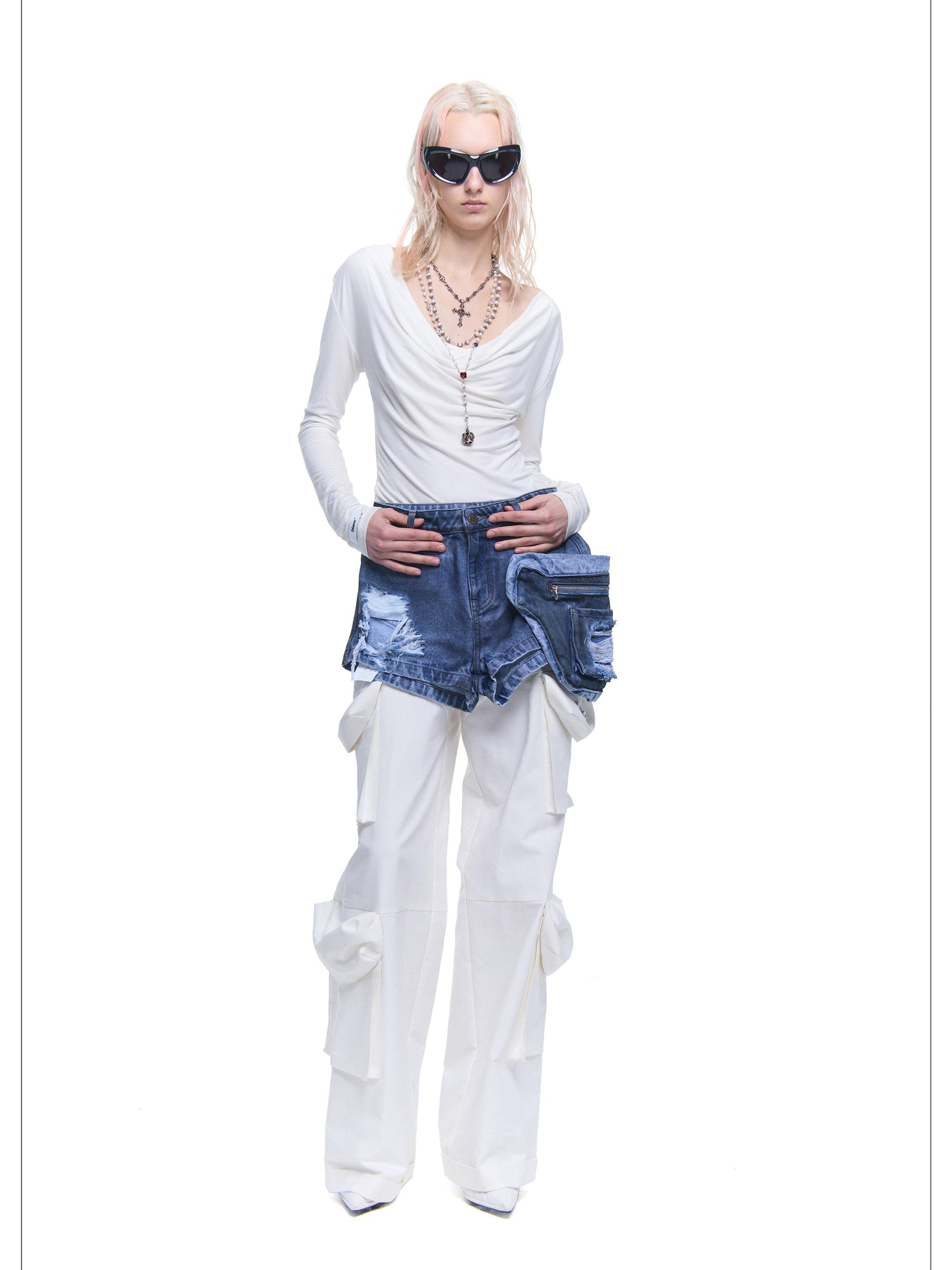 24ans Detachable Side Bag Denim Shorts