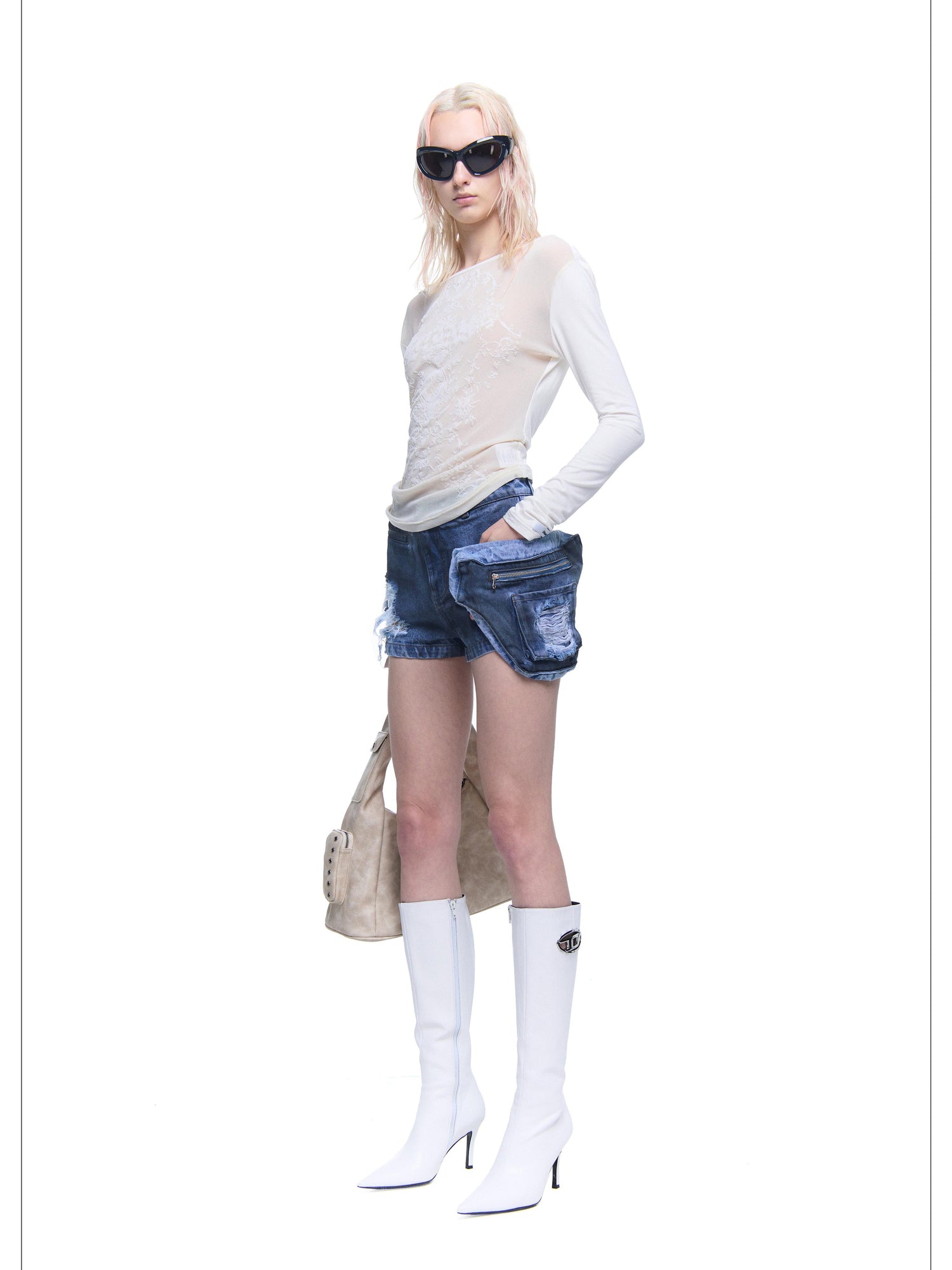 24ans Detachable Side Bag Denim Shorts