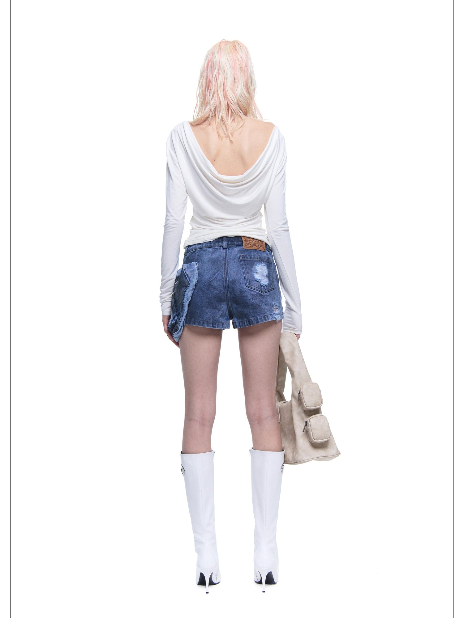 24ans Detachable Side Bag Denim Shorts