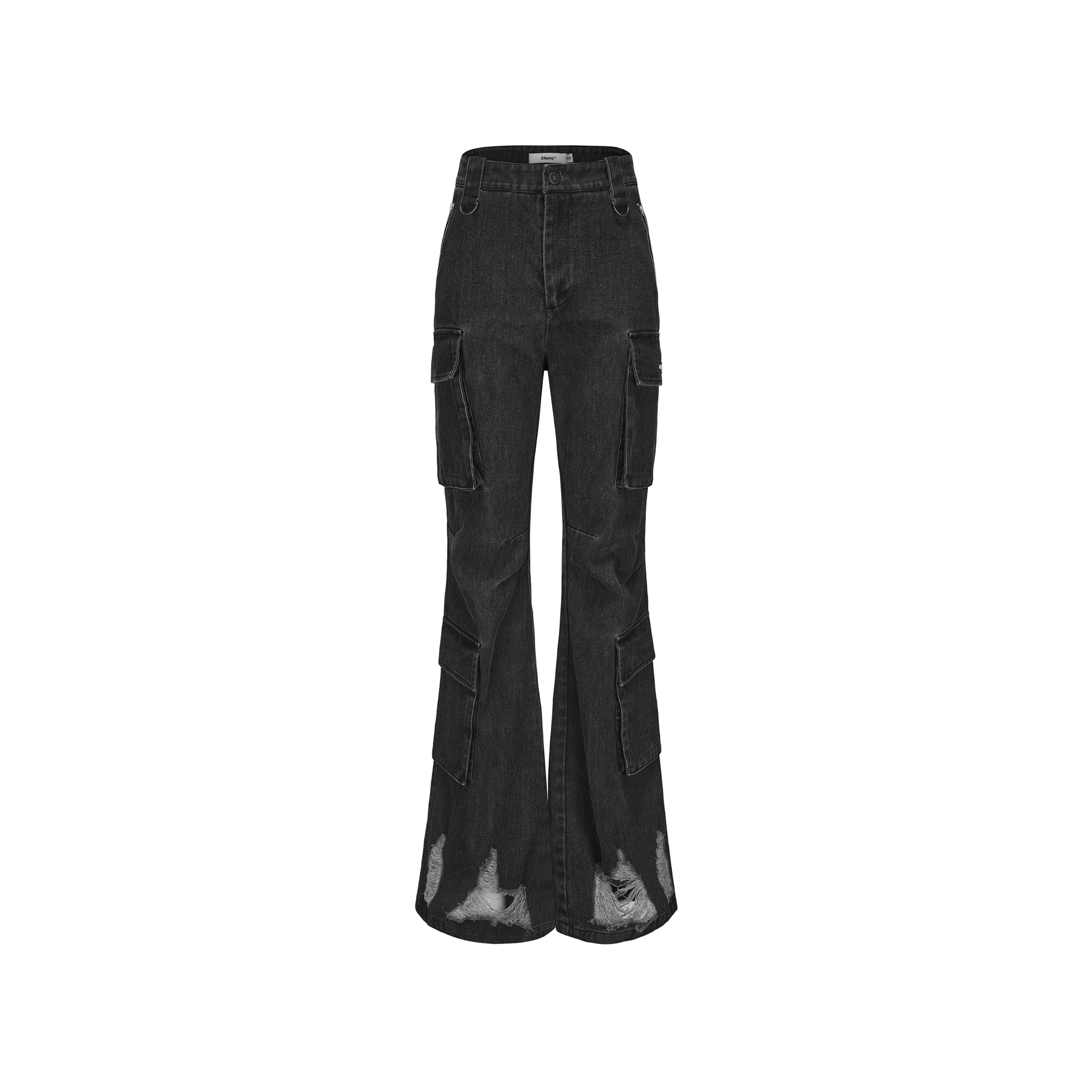 24ans_Distressed_Black_Flared_Wide_Leg_Jeans_With_Raw_Hem_MISSTT