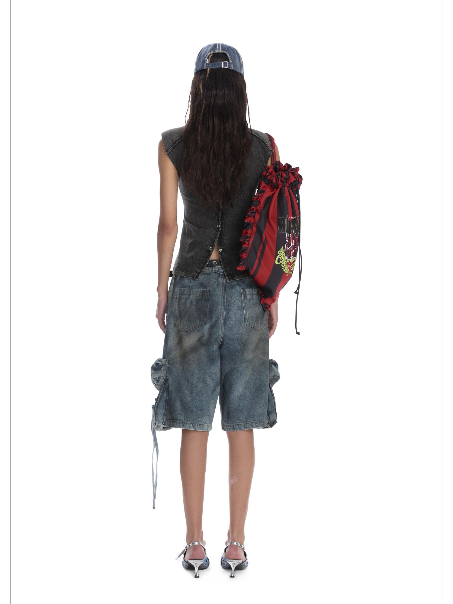 24ans Distressed Denim Cargo Wide Leg Shorts