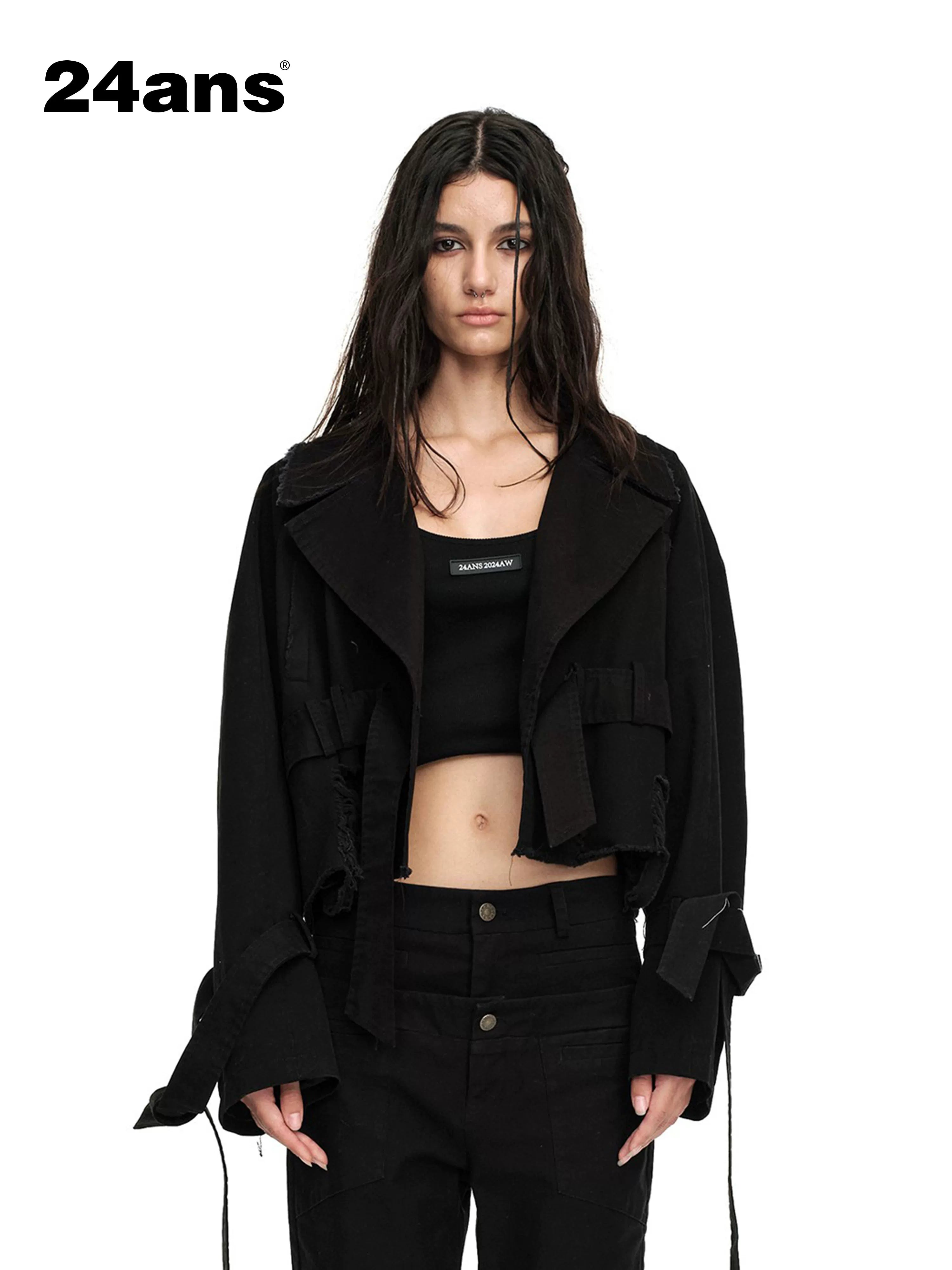 24ans Distressed Denim Jacket Cropped With Raw Hem-1