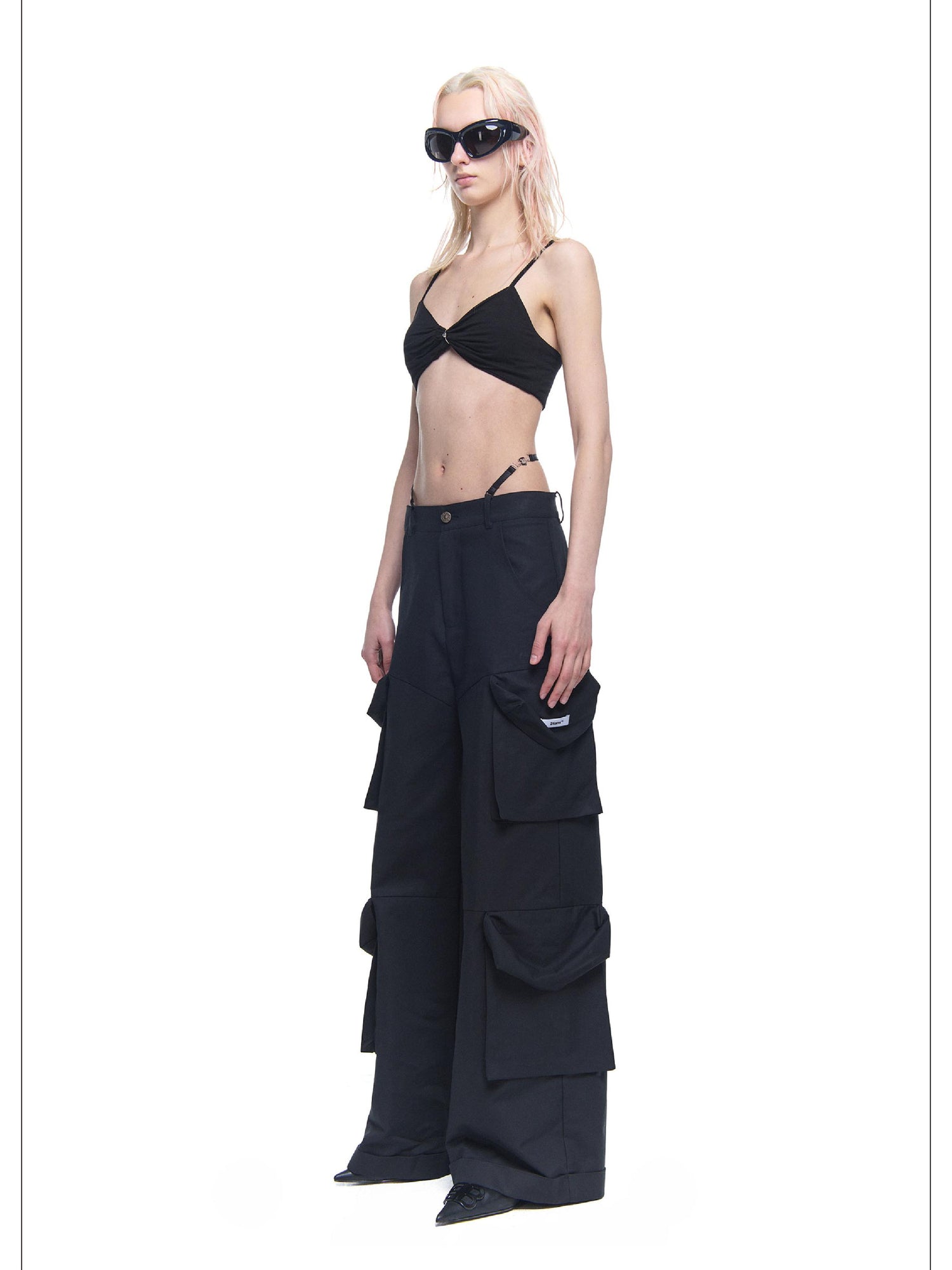 24ans Distressed Pocket Punk Cargo Pants Straight Leg