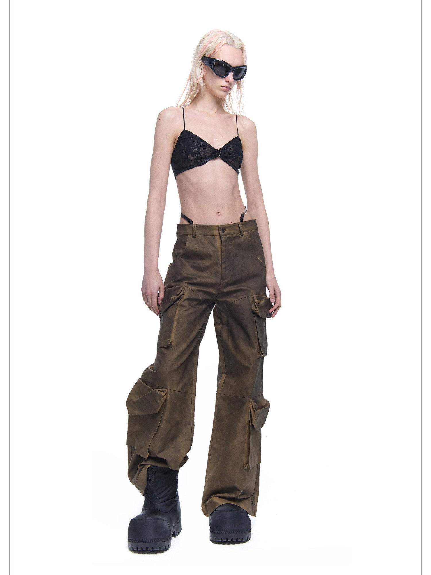 24ans Distressed Pocket Punk Cargo Pants Straight Leg