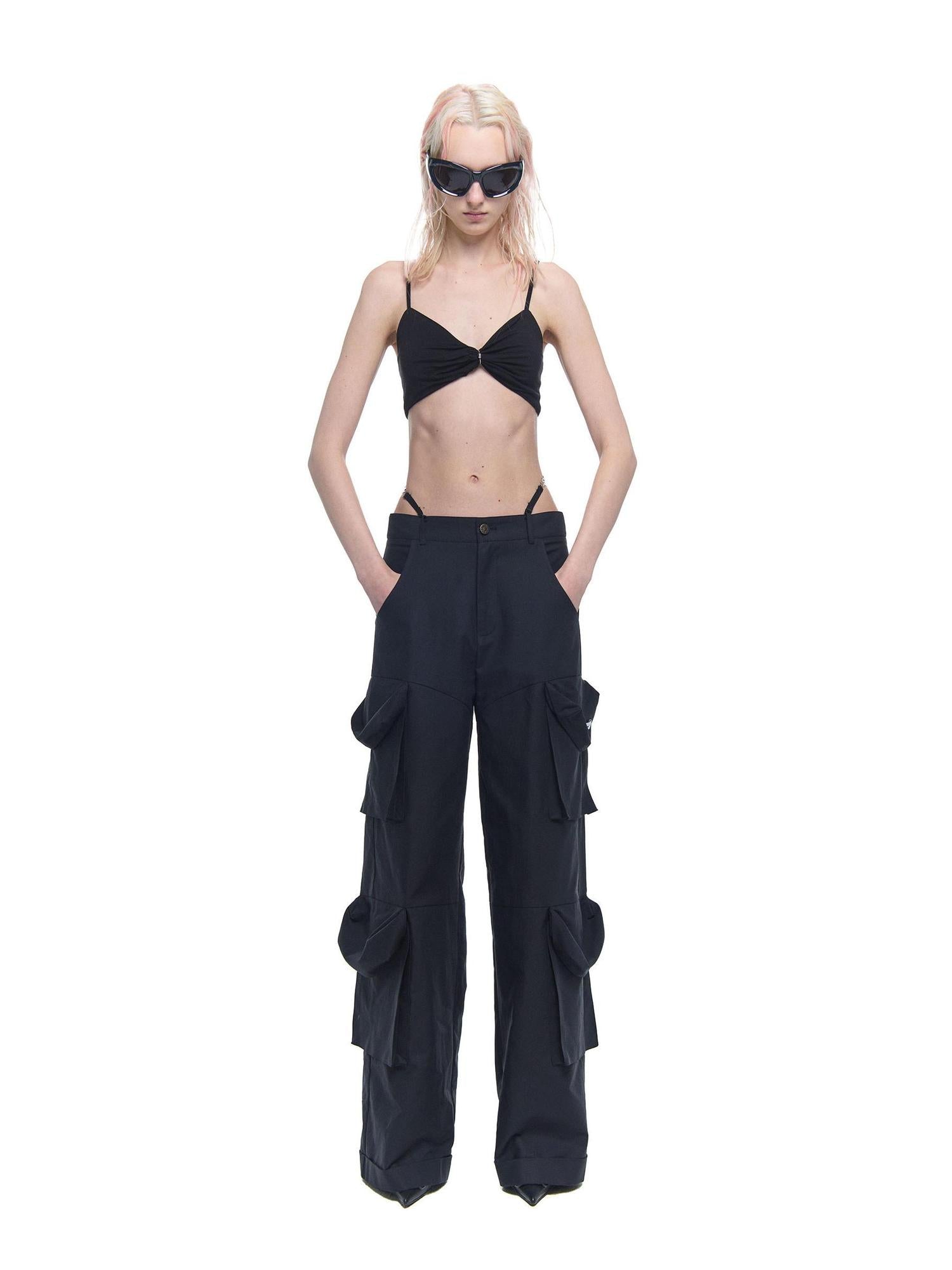 24ans Distressed Pocket Punk Cargo Pants Straight Leg