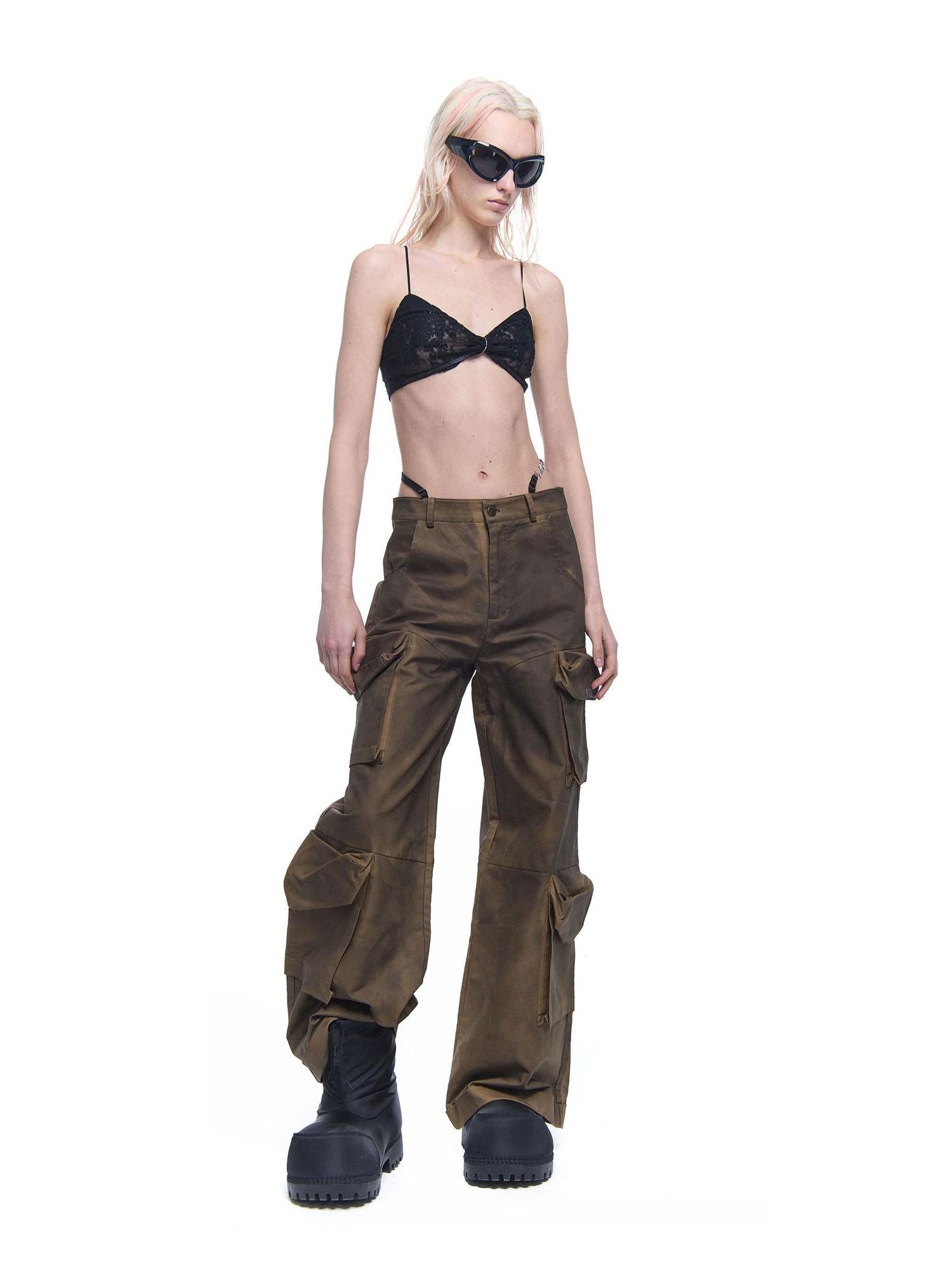 24ans Distressed Pocket Punk Cargo Pants Straight Leg