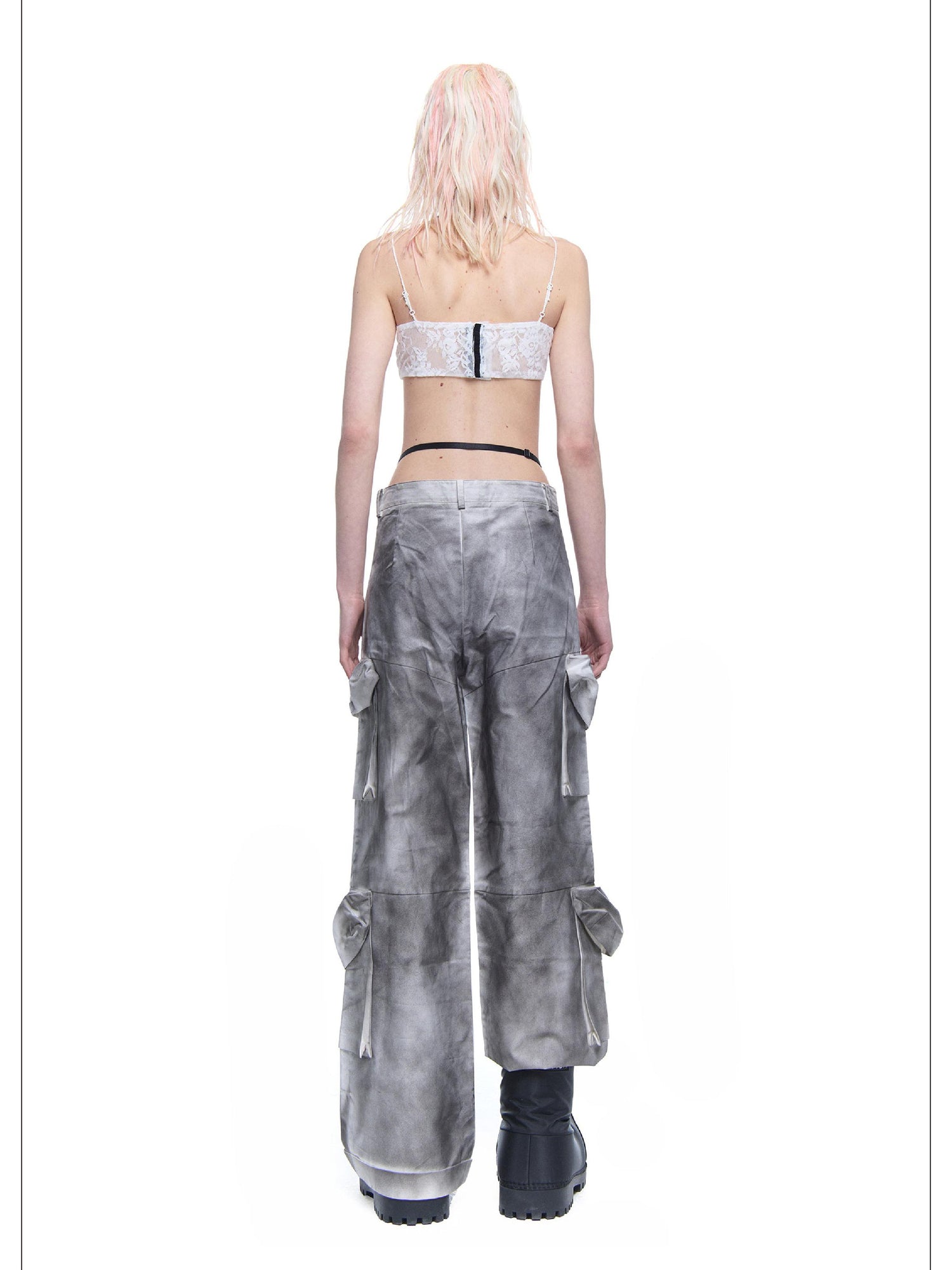 24ans Distressed Pocket Punk Cargo Pants Straight Leg