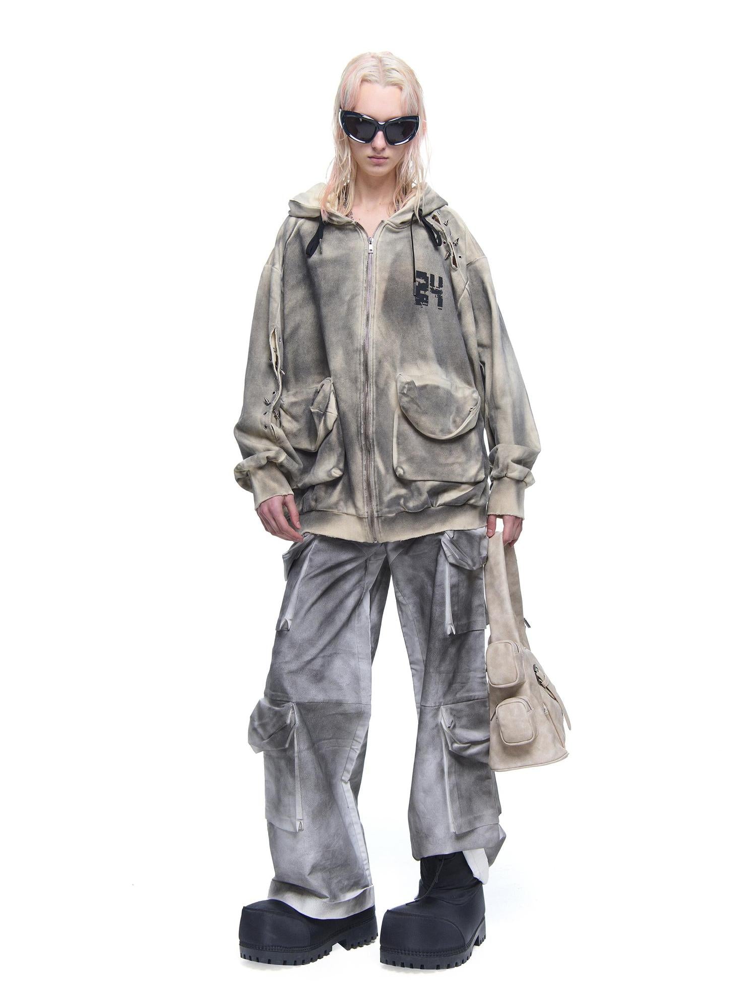 24ans Distressed Punk Zip Hoodie