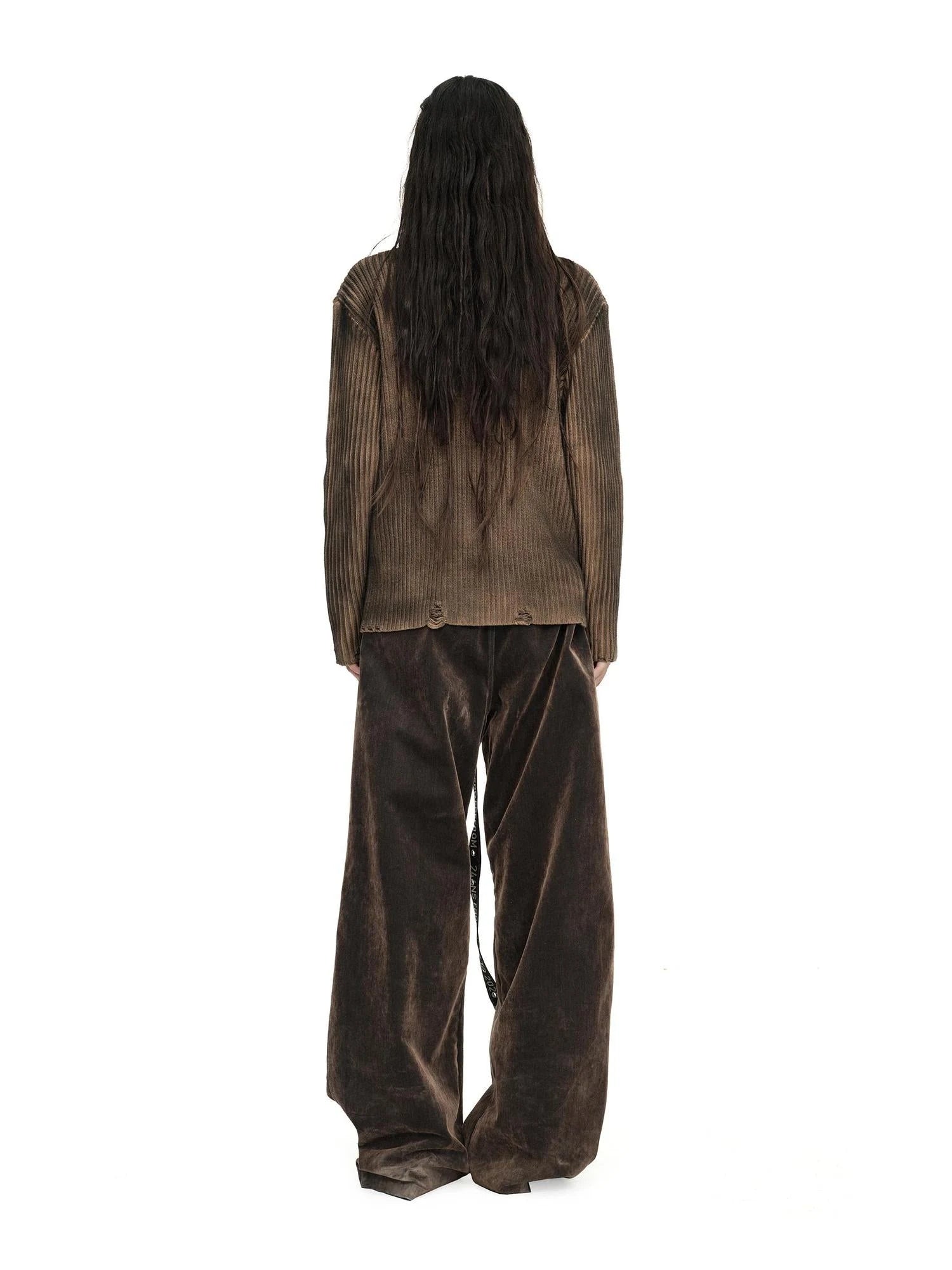 Distressed Two Tone Vintage Zip Up Knit Cardigan