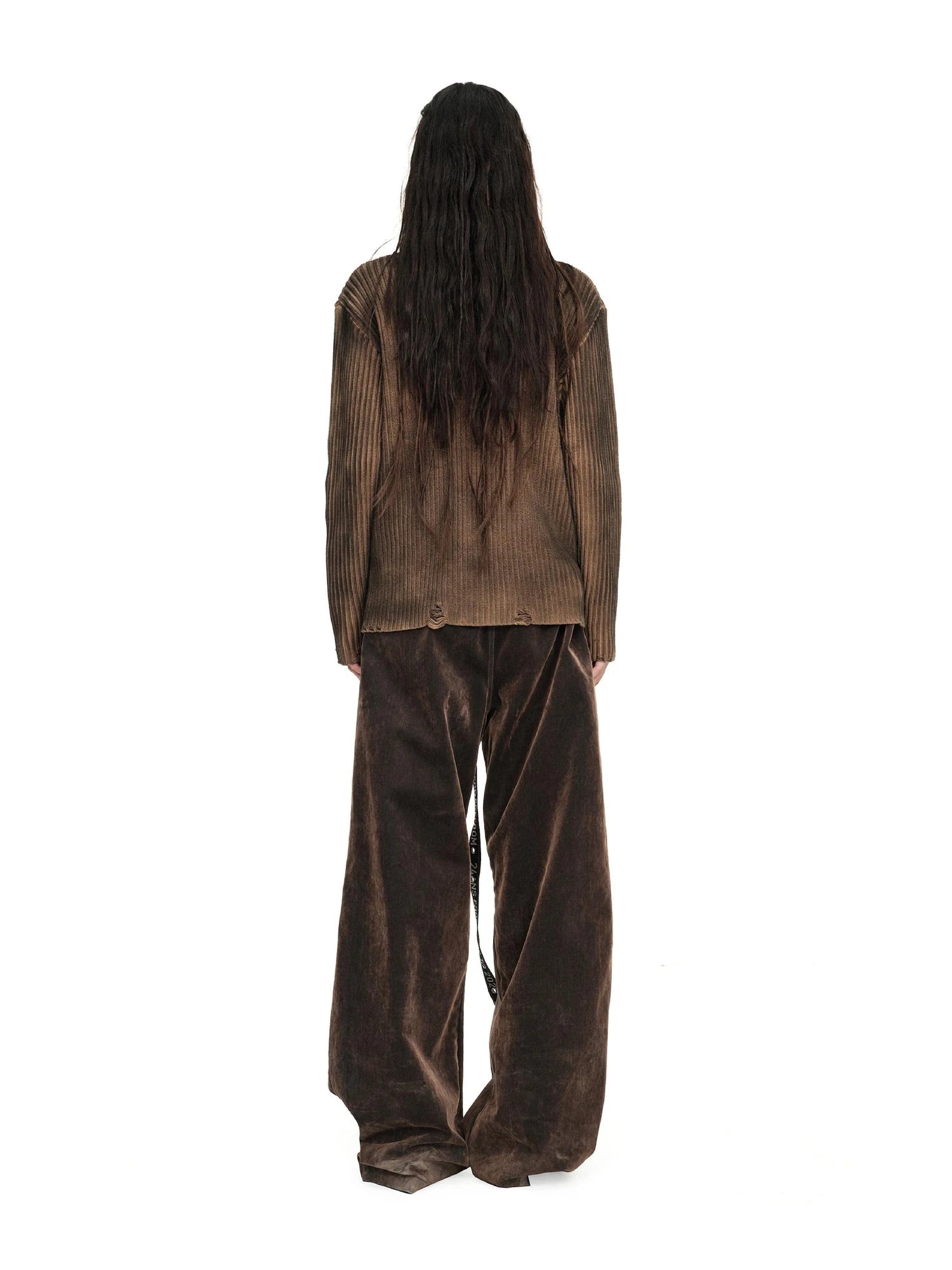Distressed Two Tone Vintage Zip Up Knit Cardigan