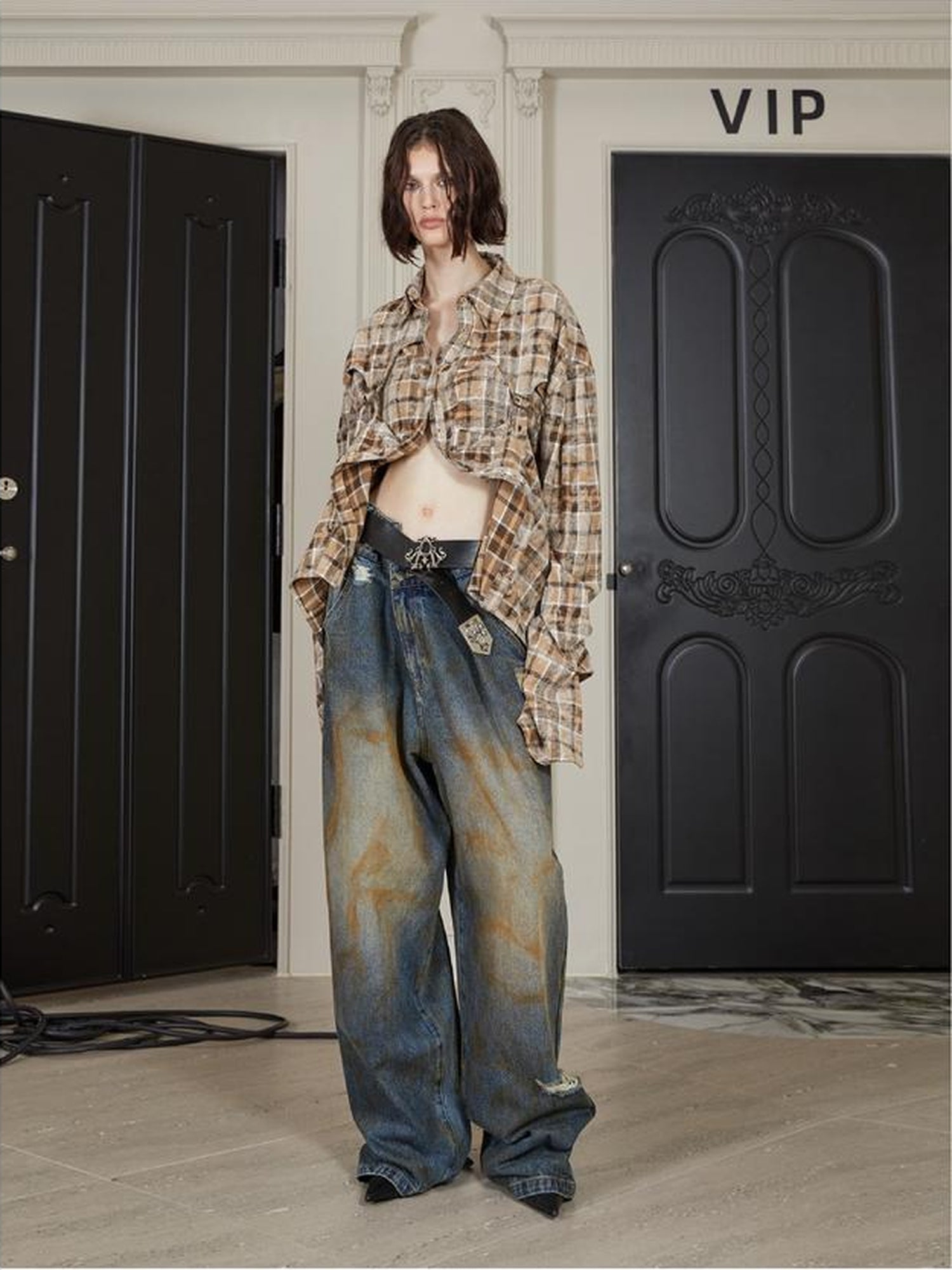 24ans Distressed Waist Flared Jeans