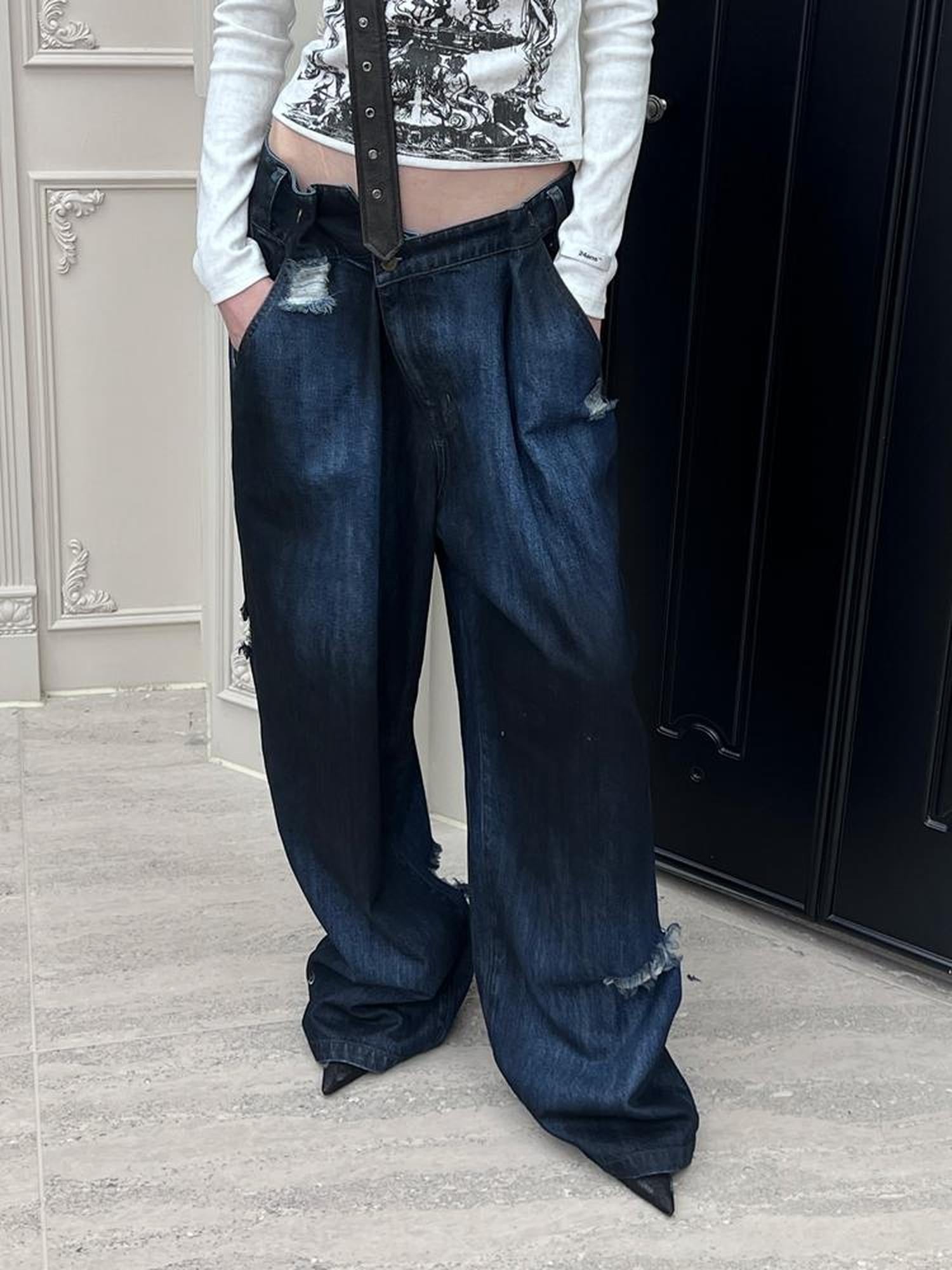 24ans Distressed Waist Flared Jeans