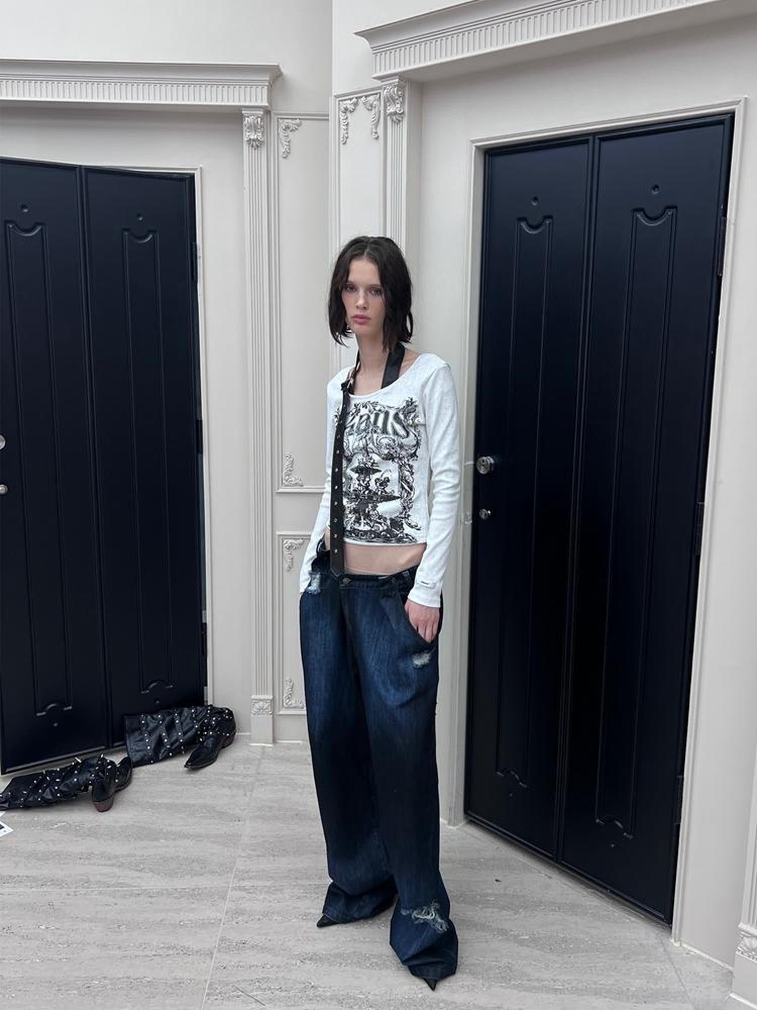 24ans Distressed Waist Flared Jeans