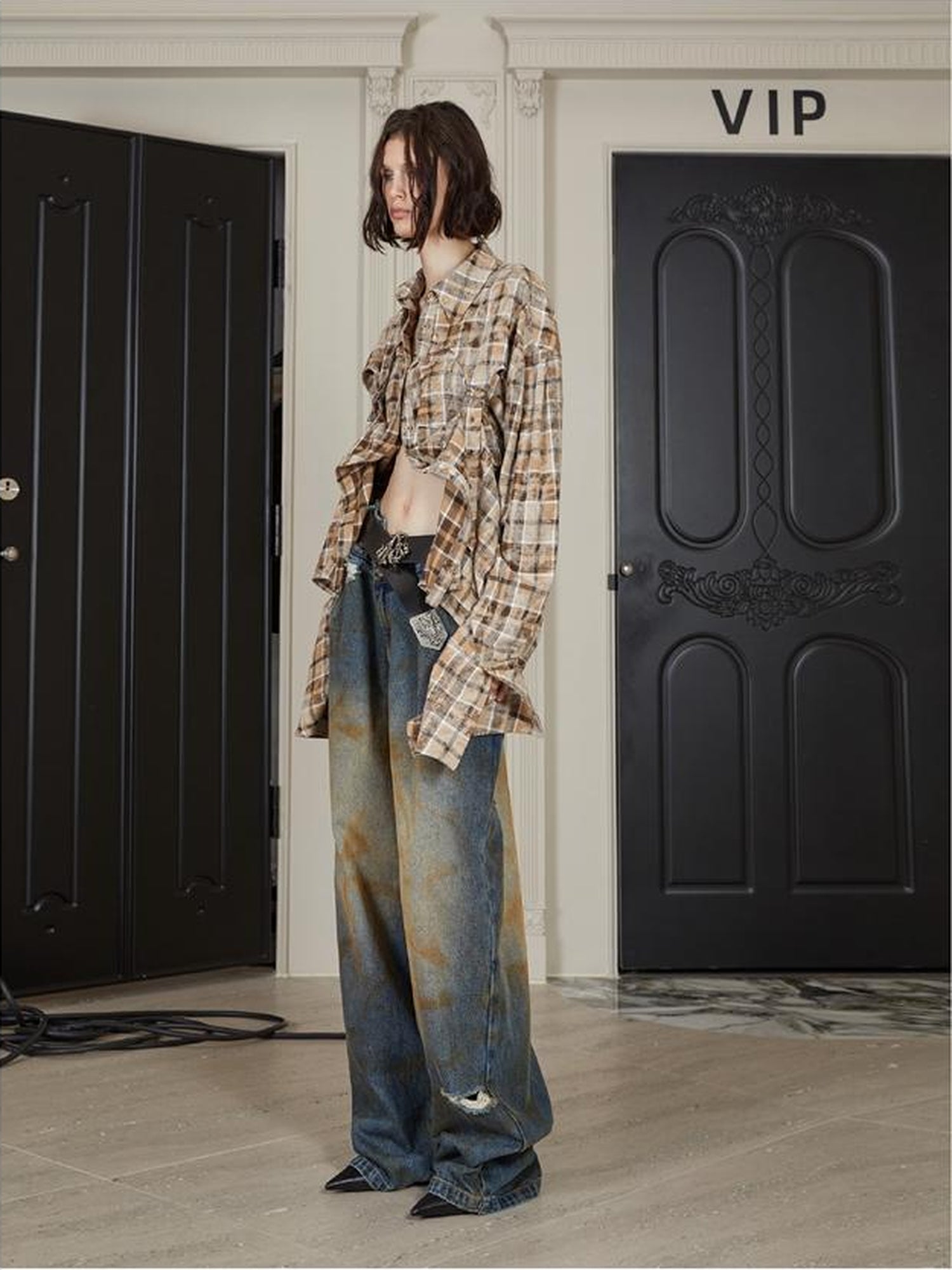 24ans Distressed Waist Flared Jeans