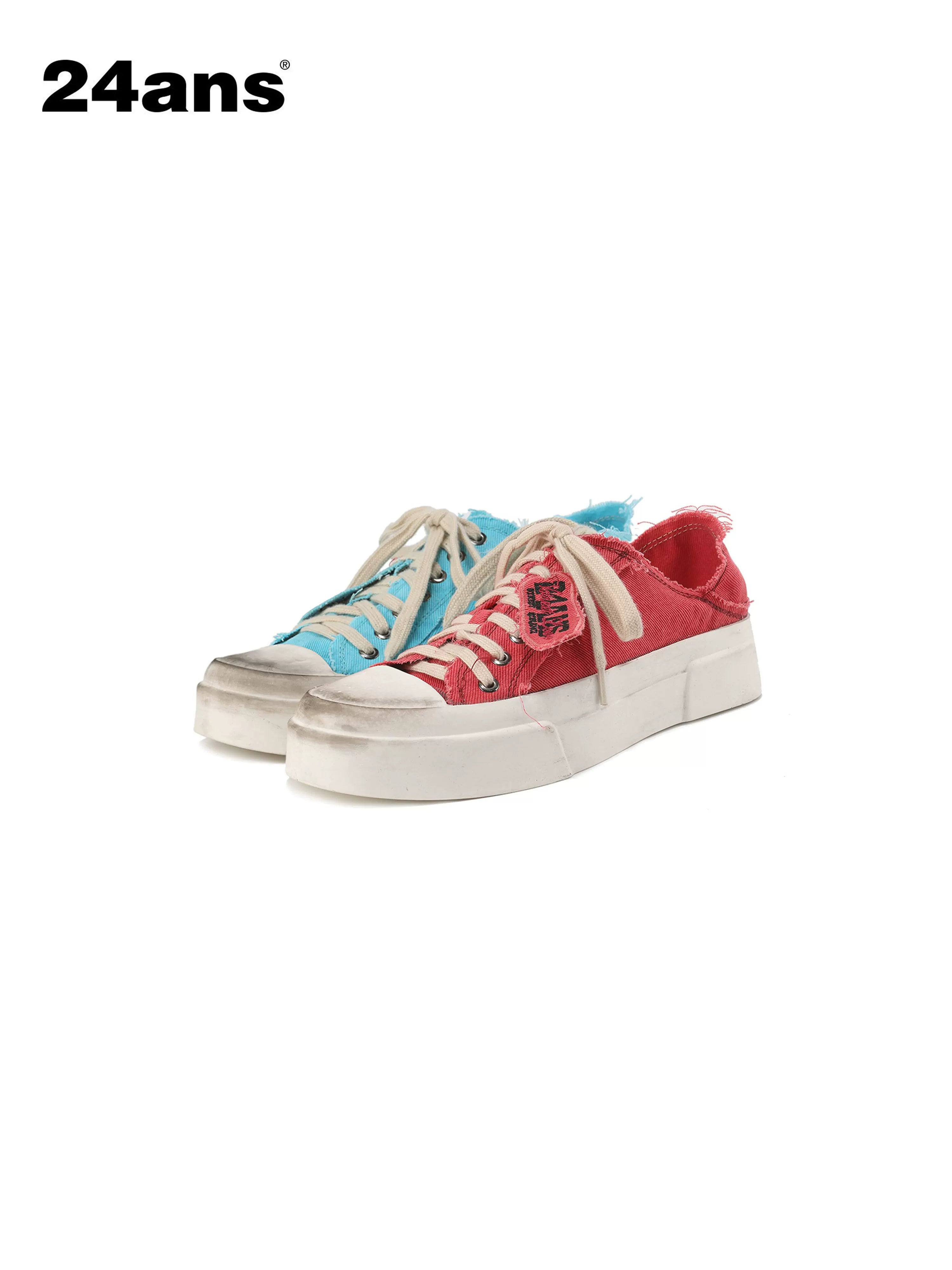 24ans Distressed Wash Denim Low Top Slip On Platform Sneakers-2
