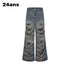 24ans Distressed Washed Ripped Flared Jeans With Natural Drop MISSTT