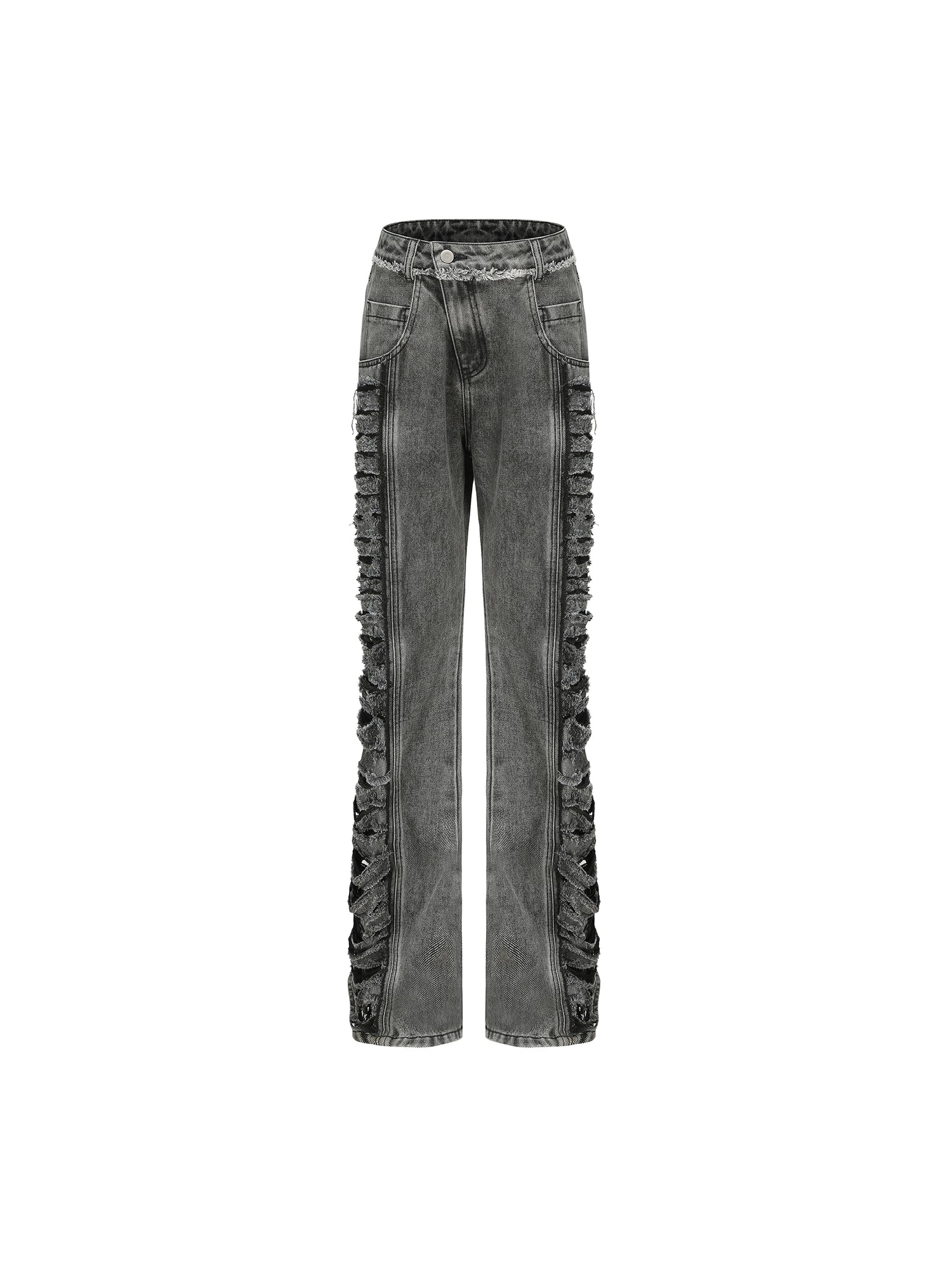 24ans Double Color Side Frayed Ripped Flared Denim Pants MISSTT