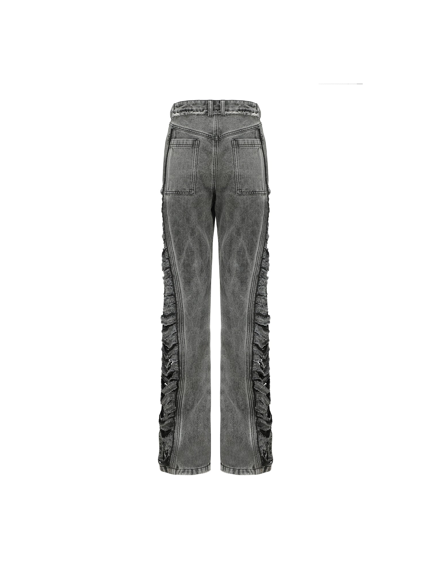 24ans Double Color Side Frayed Ripped Flared Denim Pants MISSTT