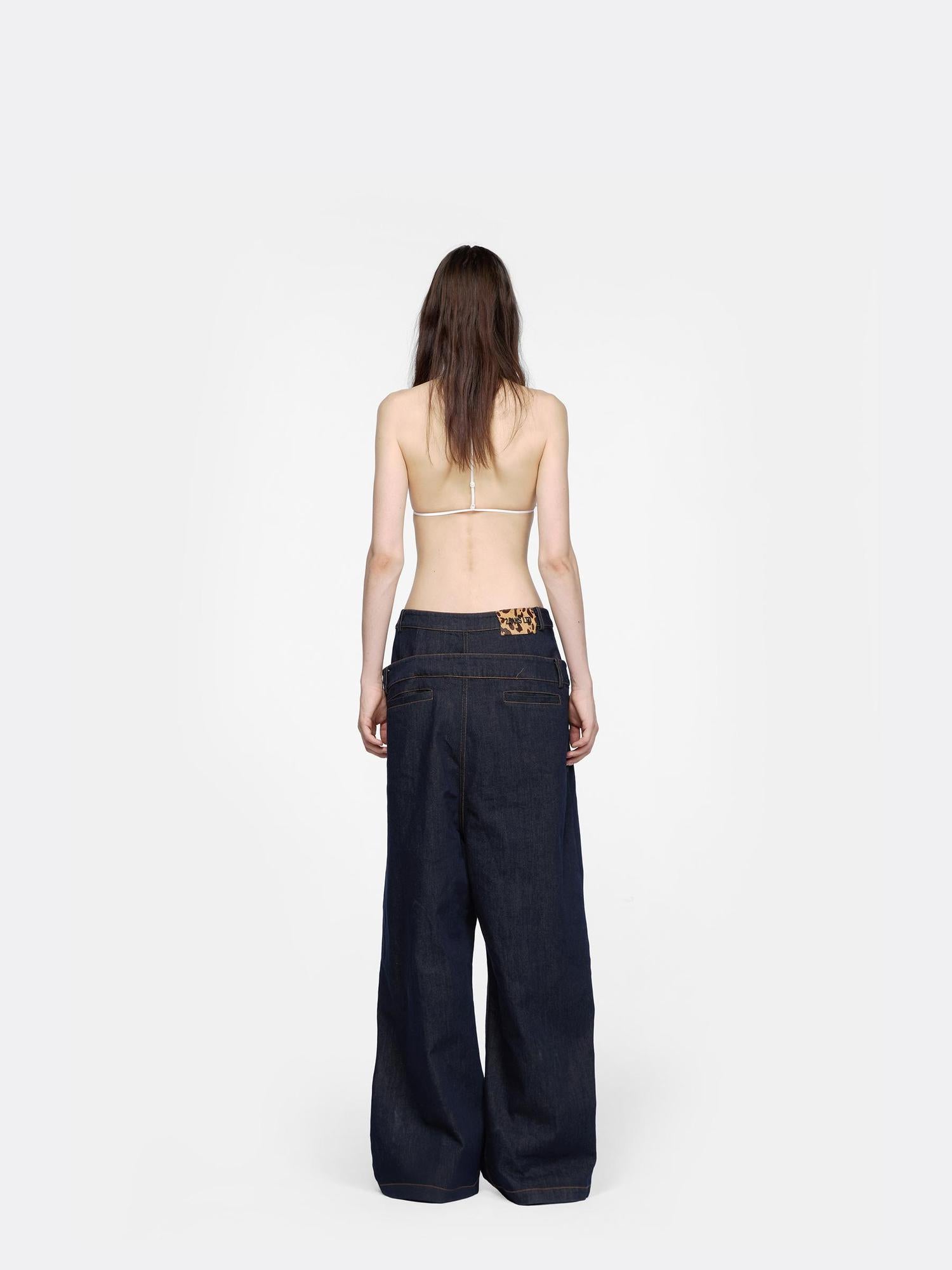 24ans Double Waist Drop Crotch Embroidered Jeans