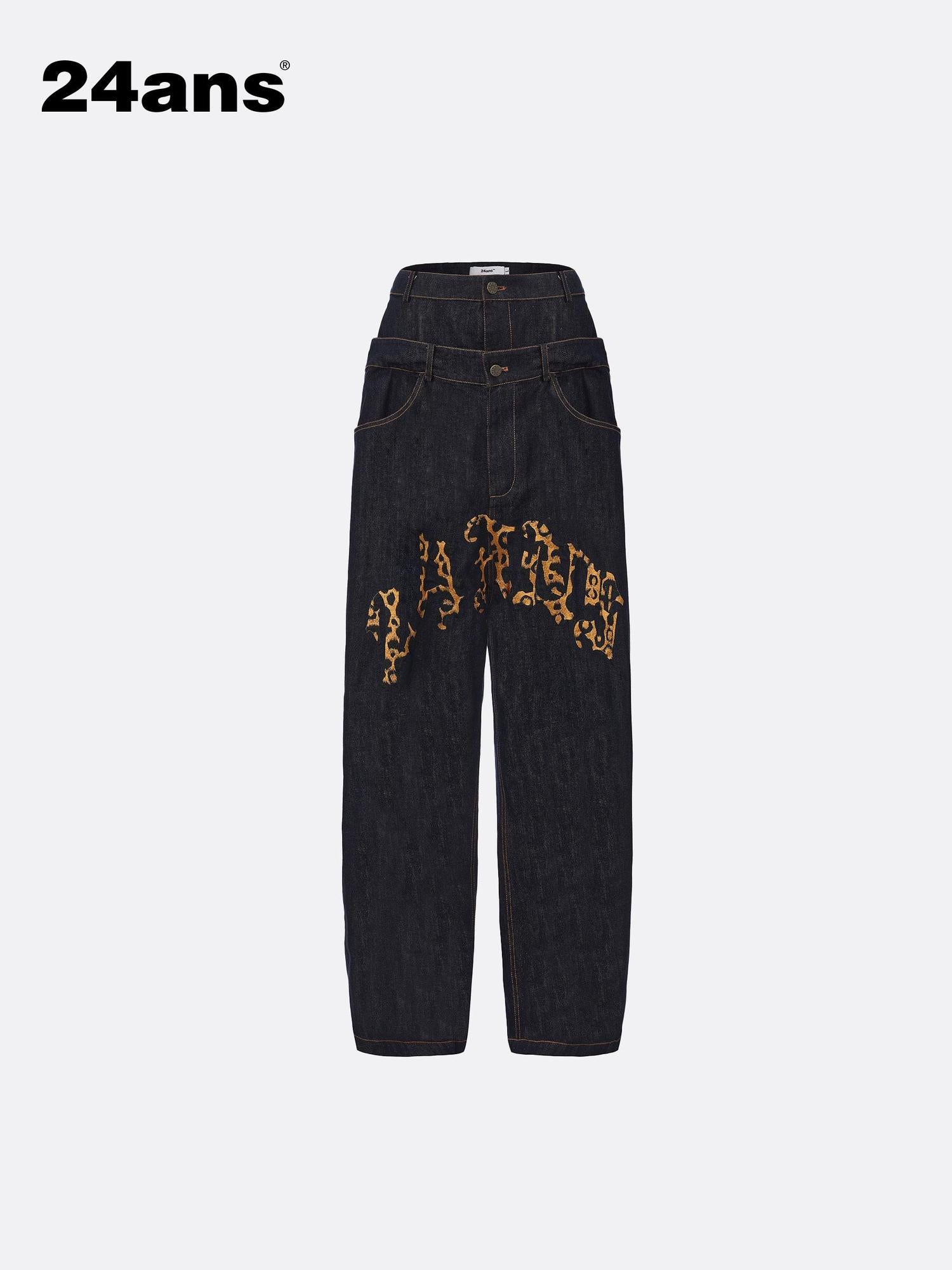 24ans Double Waist Drop Crotch Embroidered Jeans