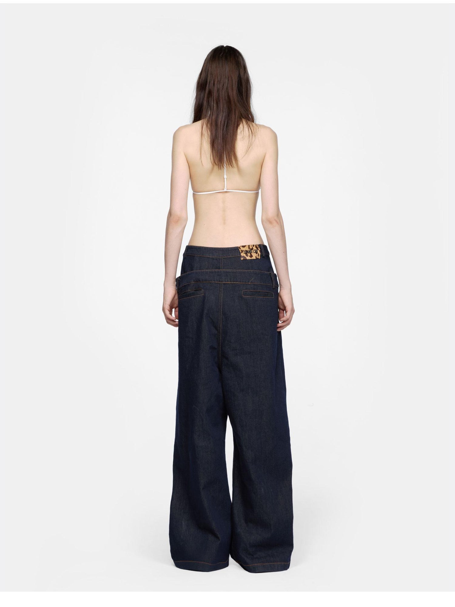 24ans Double Waist Drop Crotch Embroidered Jeans