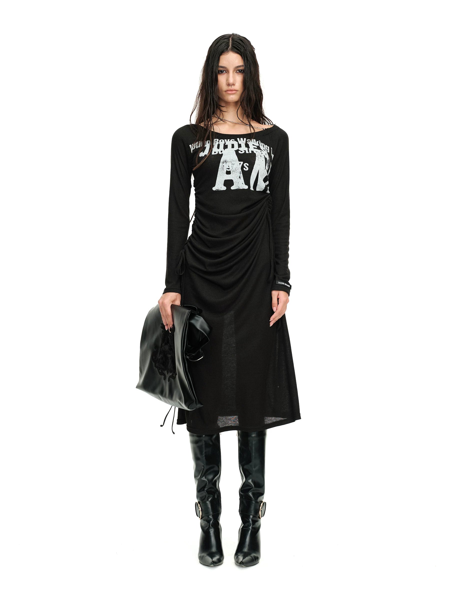 24ans Draped Neckline Chain Detail Dress-1