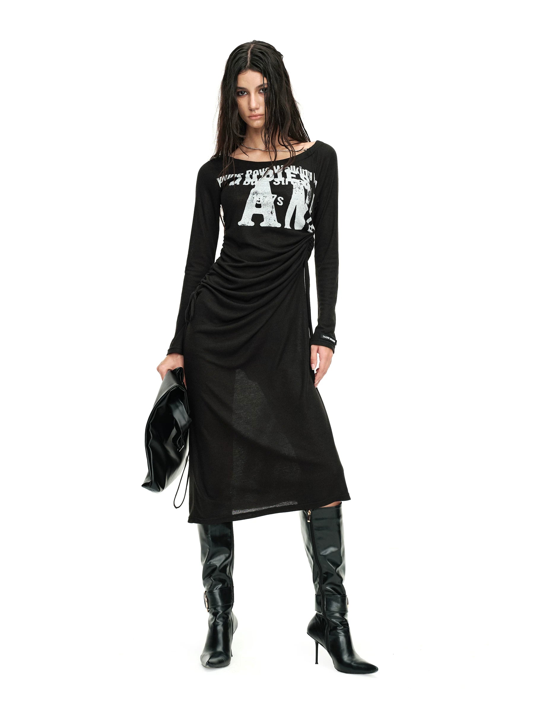 24ans Draped Neckline Chain Detail Dress-2