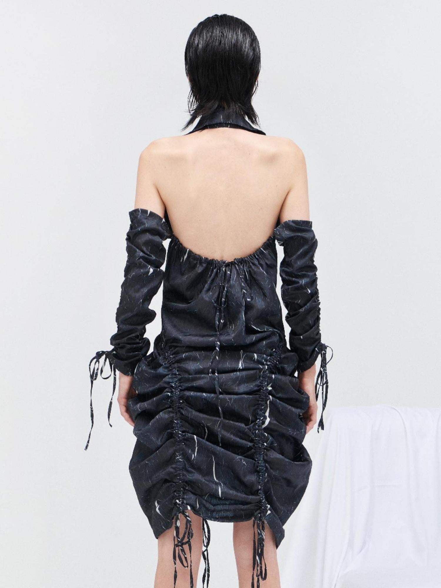 24ans Drawstring Texture Dress Ltd Edition  V-Neck T-Shirt Long Sleeve