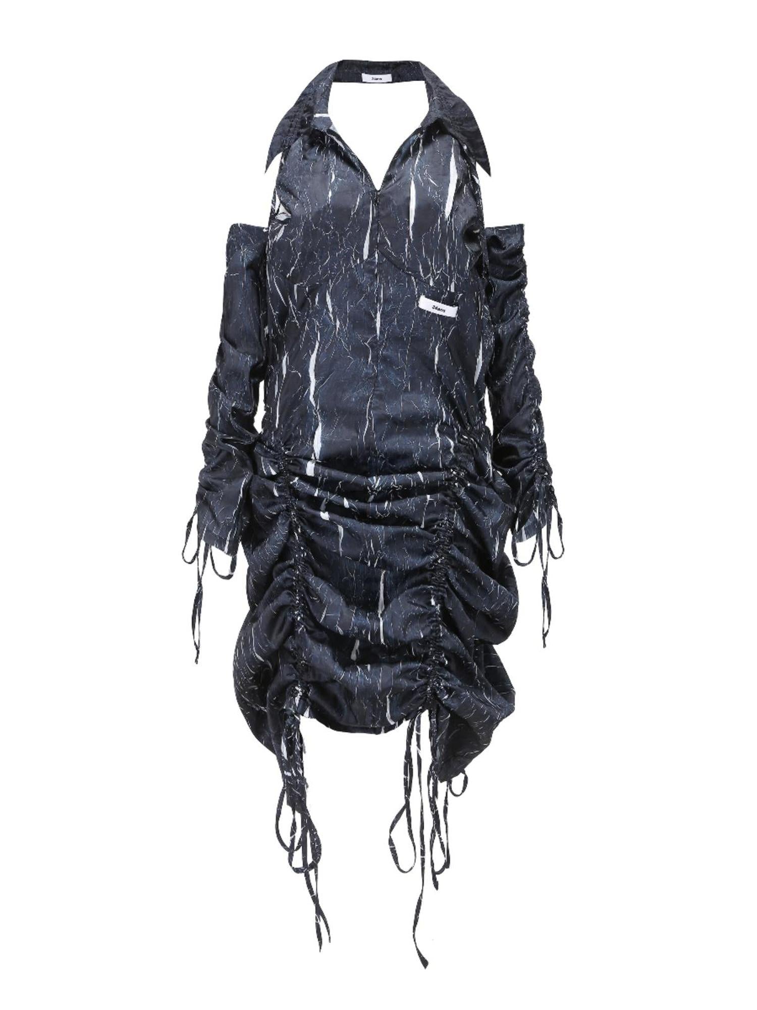 24ans Drawstring Texture Dress Ltd Edition  V-Neck T-Shirt Long Sleeve