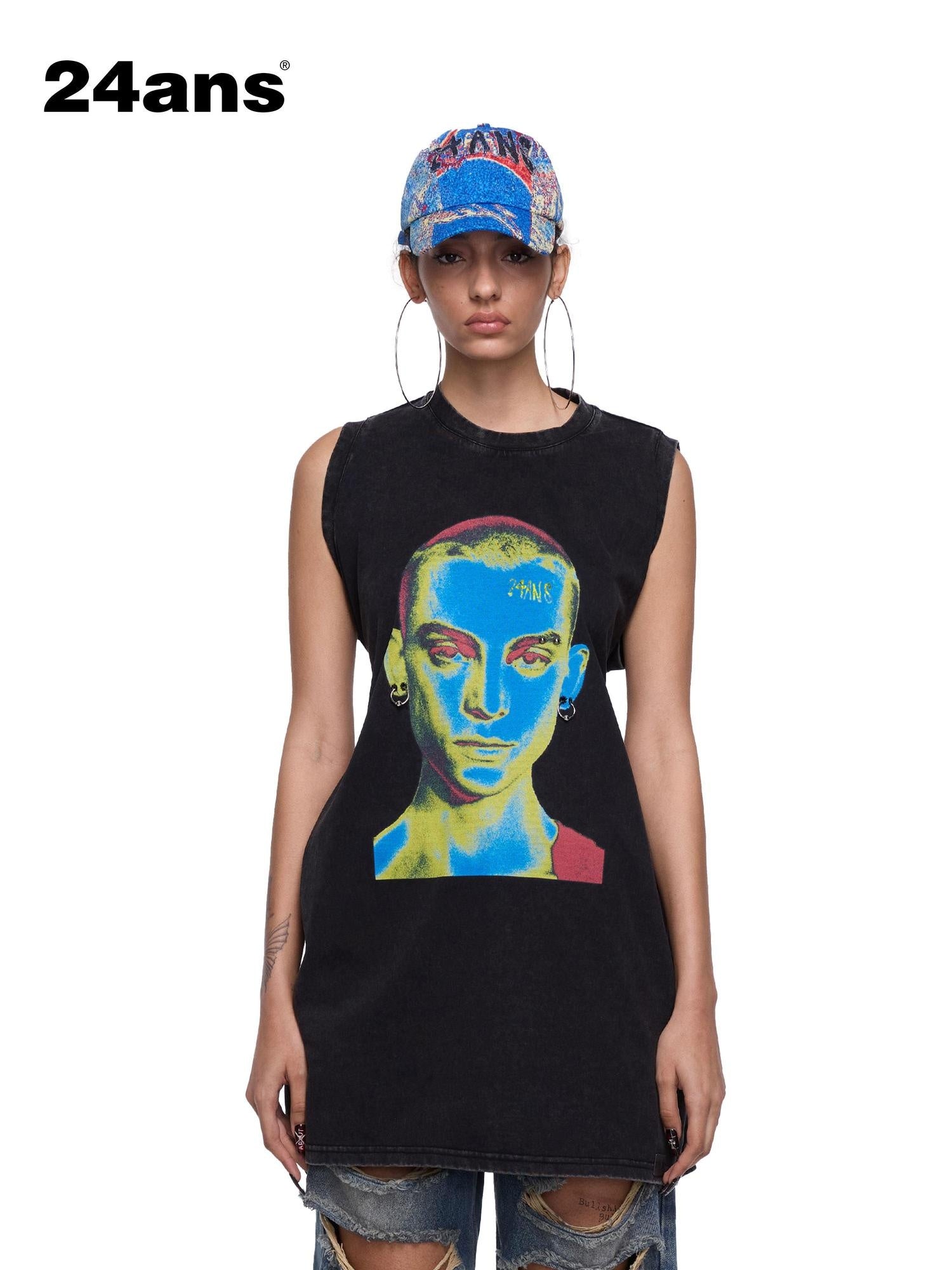 24ans Durable Cotton Blend Street Punk Graphic Loose Fit Unisex Red Black T-Shirt