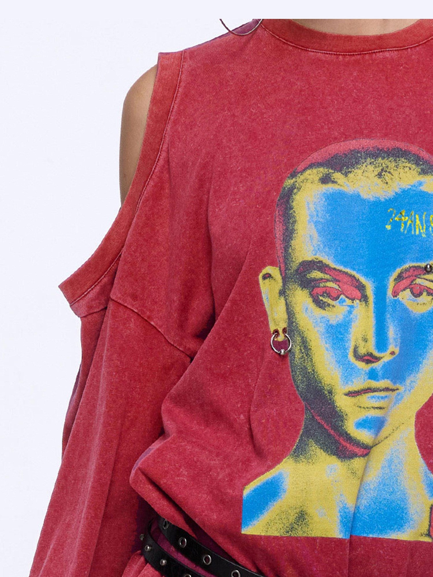 24ans Durable Cotton Blend Street Punk Graphic Loose Fit Unisex Red Black T-Shirt