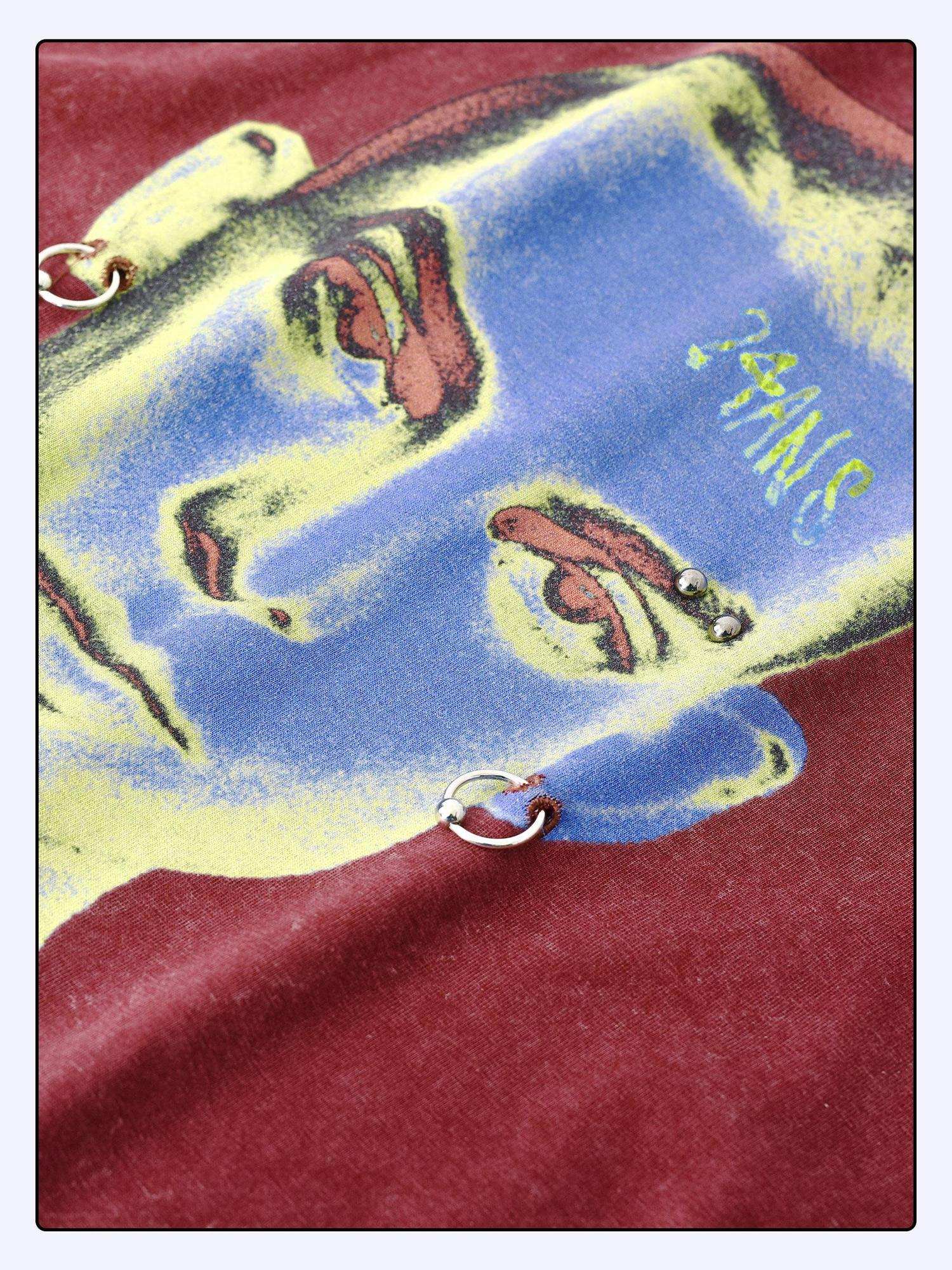 24ans Durable Cotton Blend Street Punk Graphic Loose Fit Unisex Red Black T-Shirt