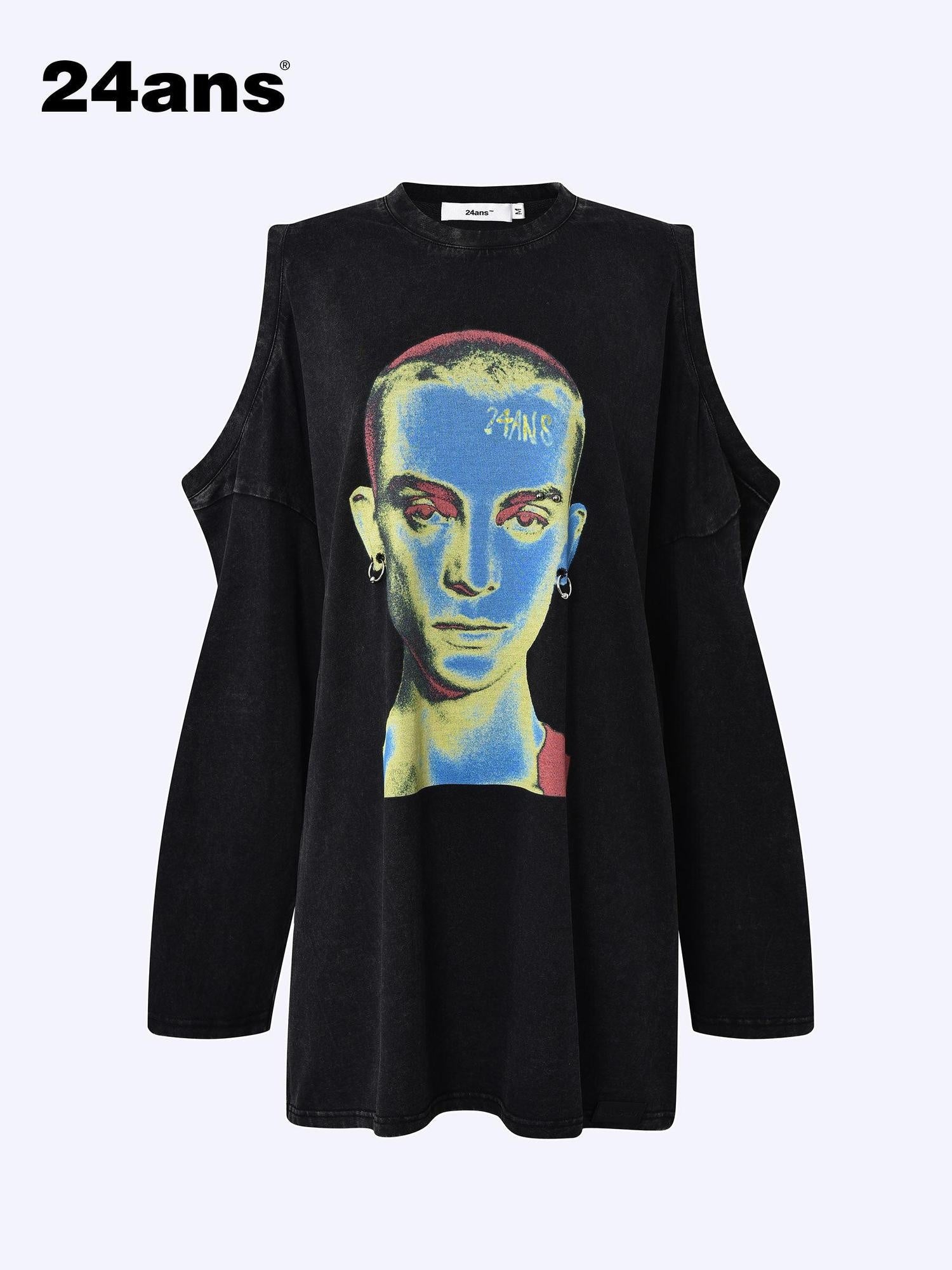 24ans Durable Cotton Blend Street Punk Graphic Loose Fit Unisex Red Black T-Shirt