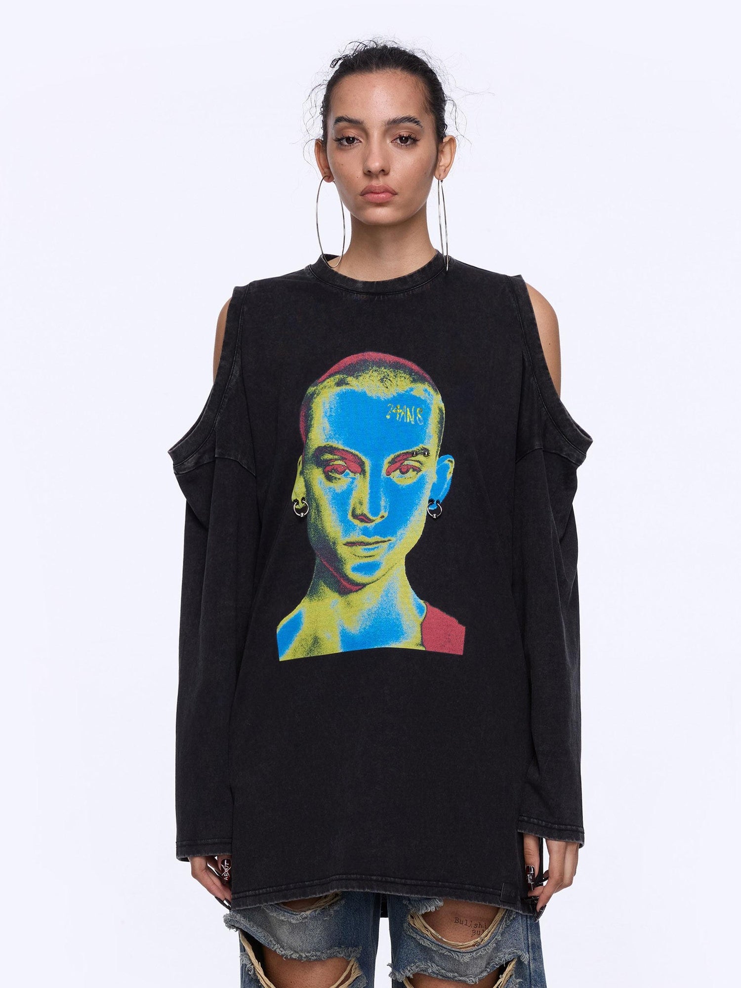 24ans Durable Cotton Blend Street Punk Graphic Loose Fit Unisex Red Black T-Shirt