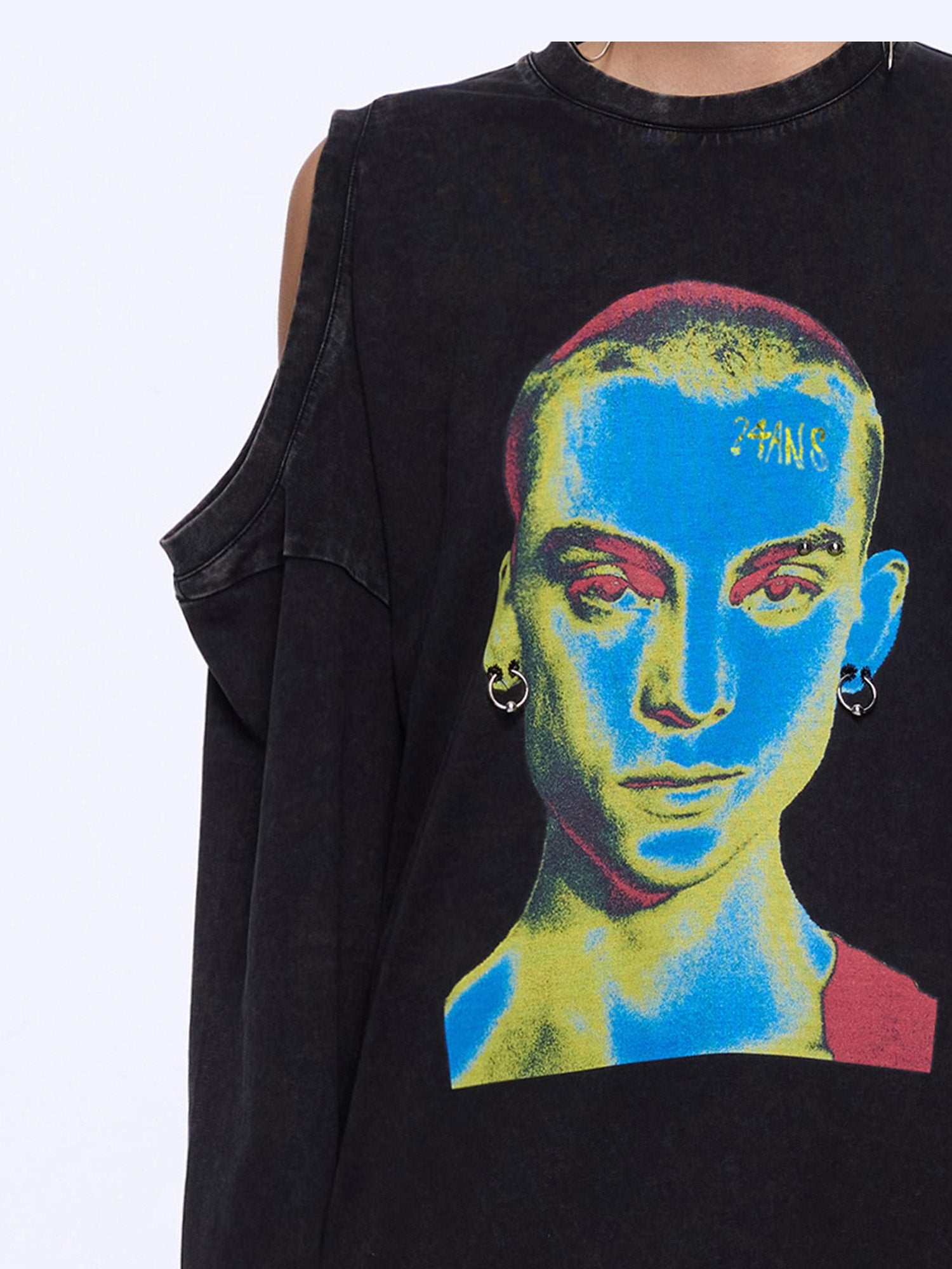 24ans Durable Cotton Blend Street Punk Graphic Loose Fit Unisex Red Black T-Shirt