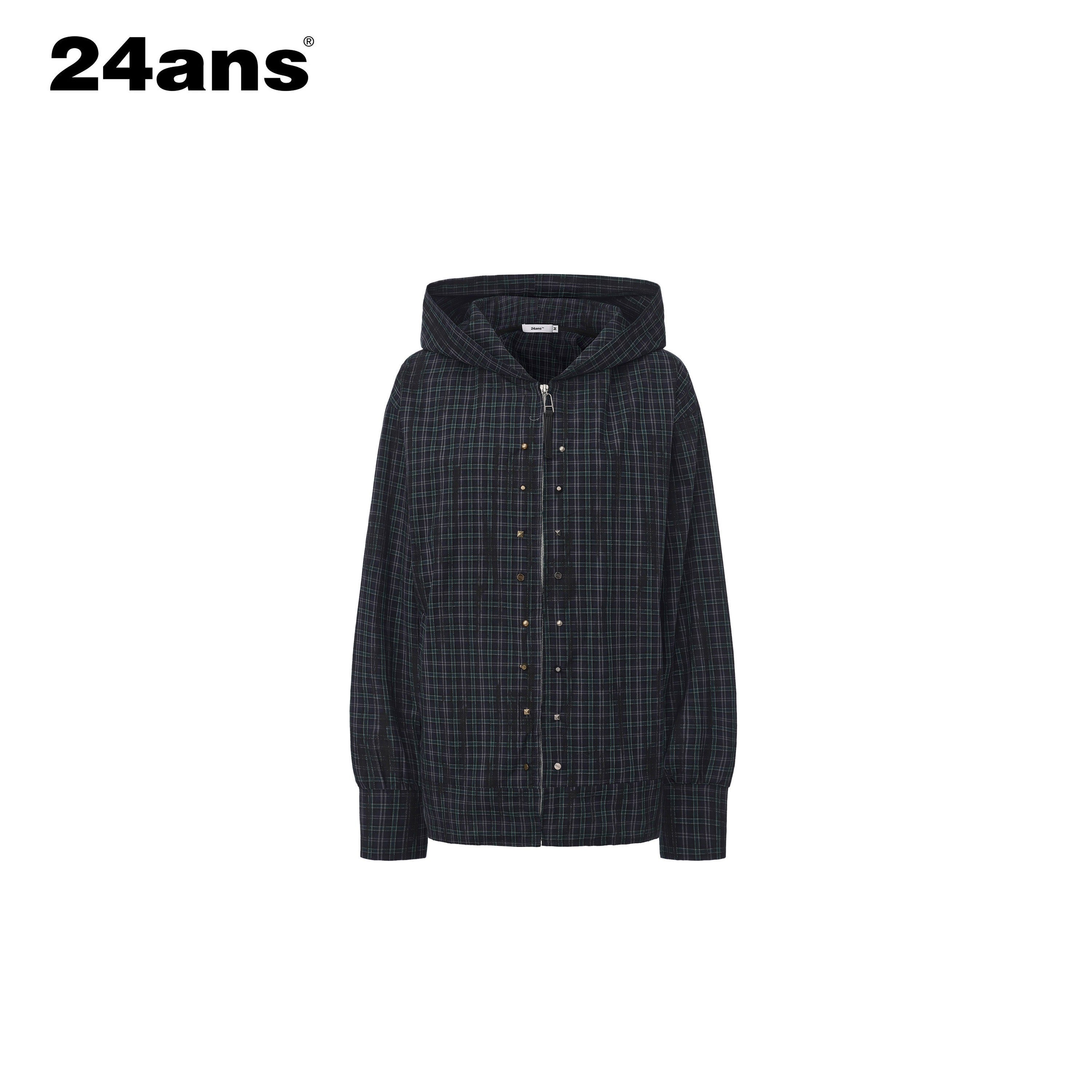 24ans_Durable_Cotton_Punk_Loose_Hooded_Plaid_Unisex_Long_Sleeve_Shirts_MISSTT