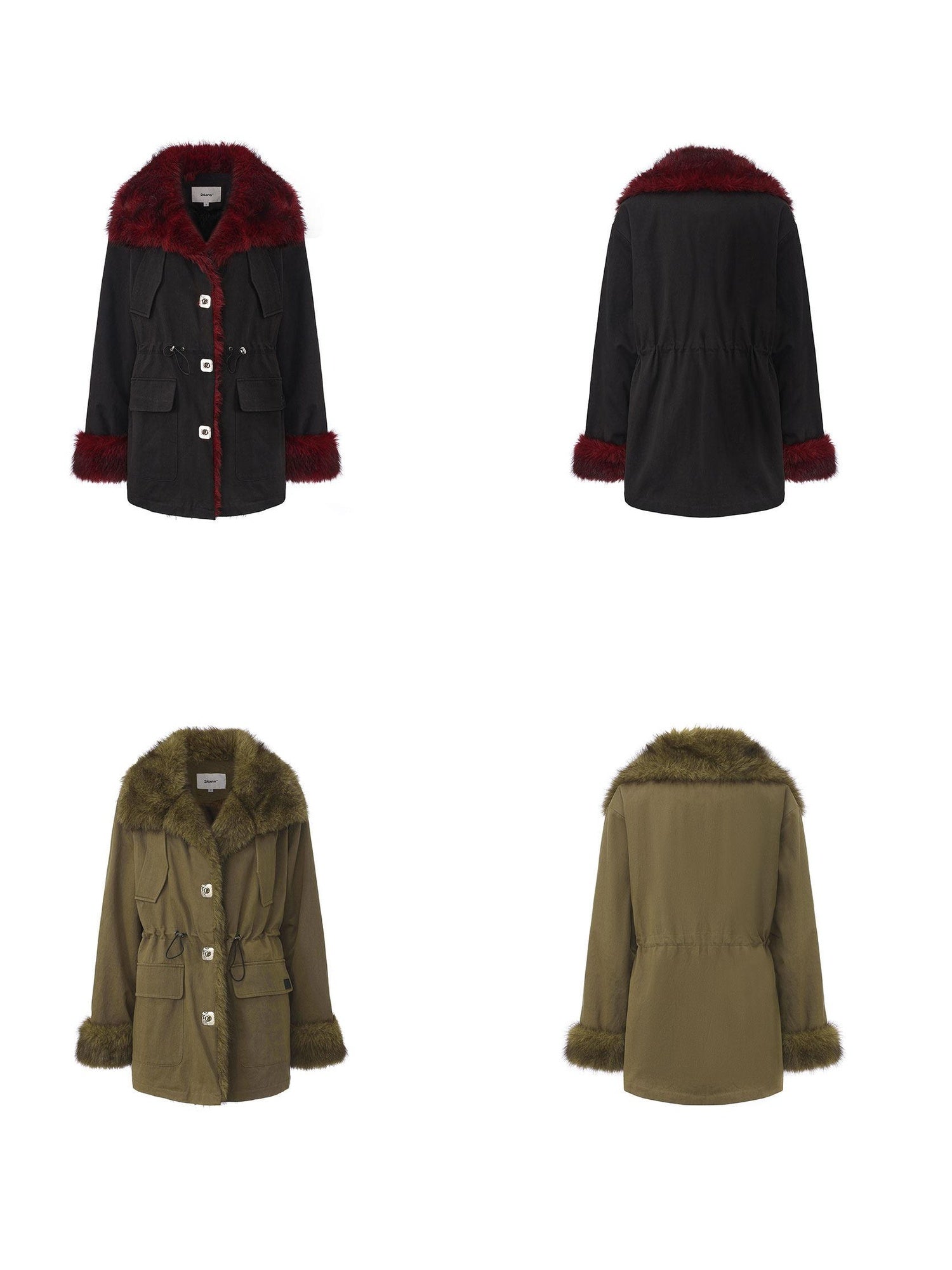 24ans Edgy Punk Street Long Sleeve Regular Fit Unisex Olive Black Jacket