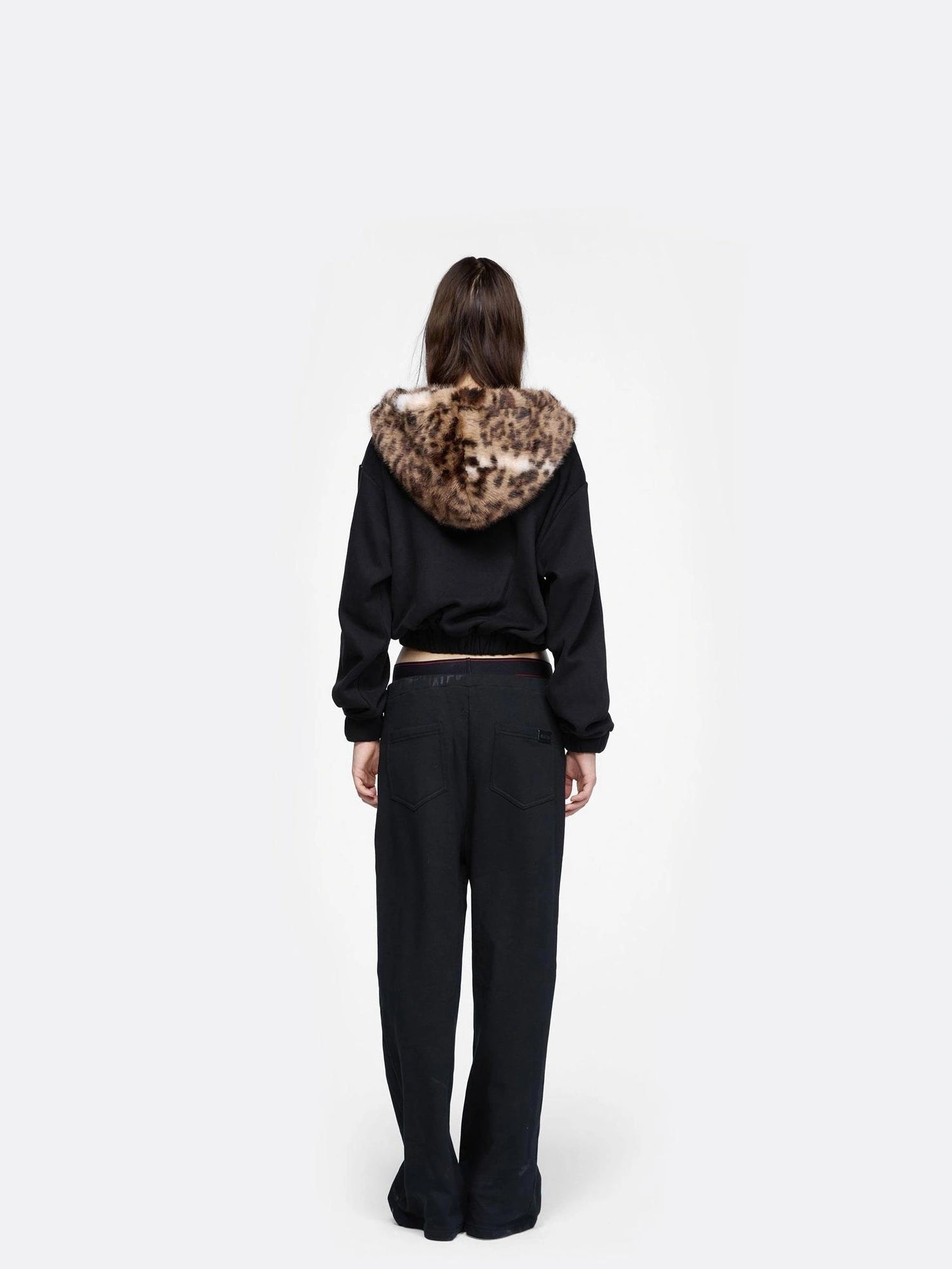 24ans Embroidered Badge Hooded Sweatshirt With Leopard Print Hoodies/Sweatshirt