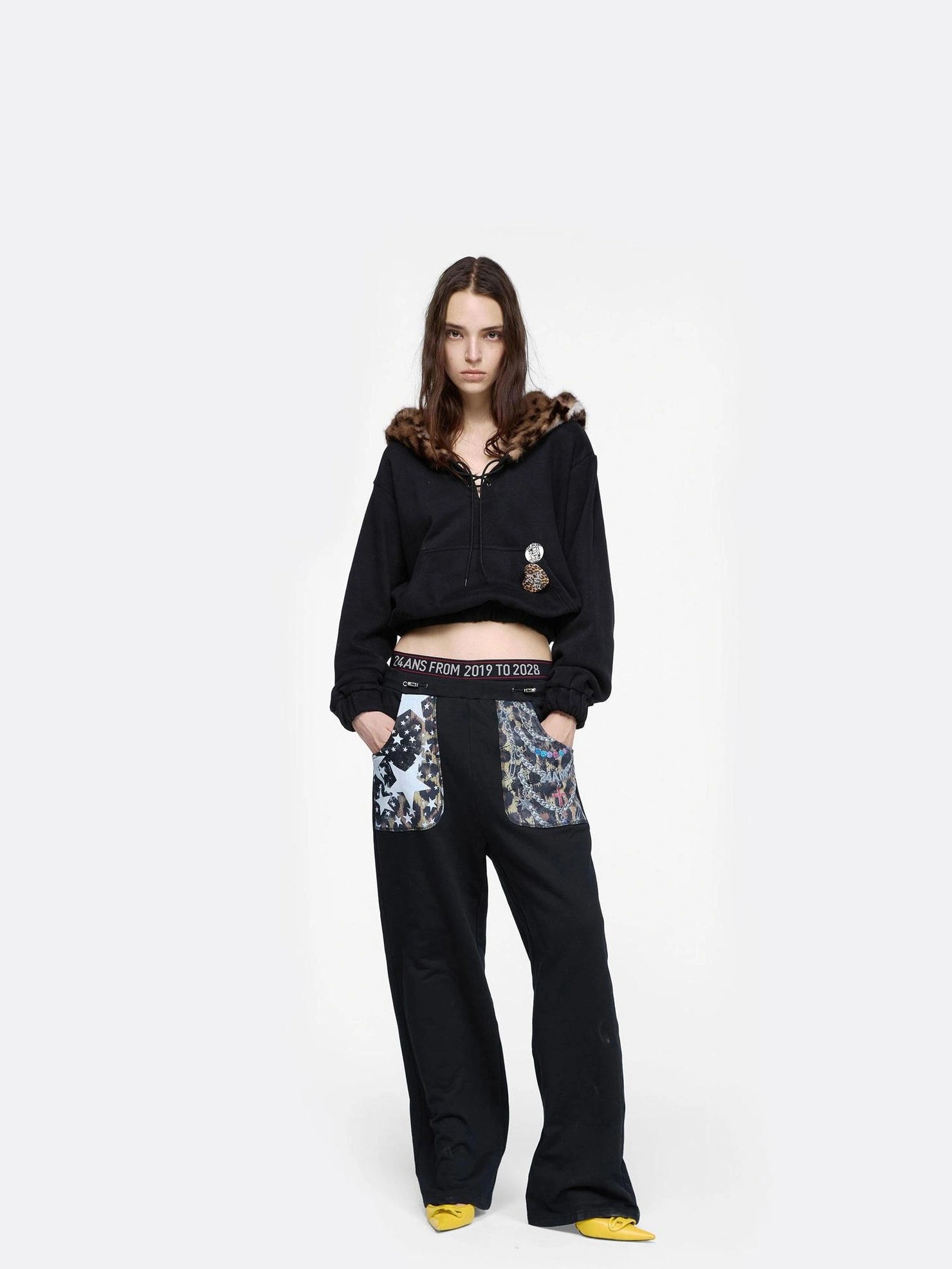 24ans Embroidered Badge Hooded Sweatshirt With Leopard Print Hoodies/Sweatshirt