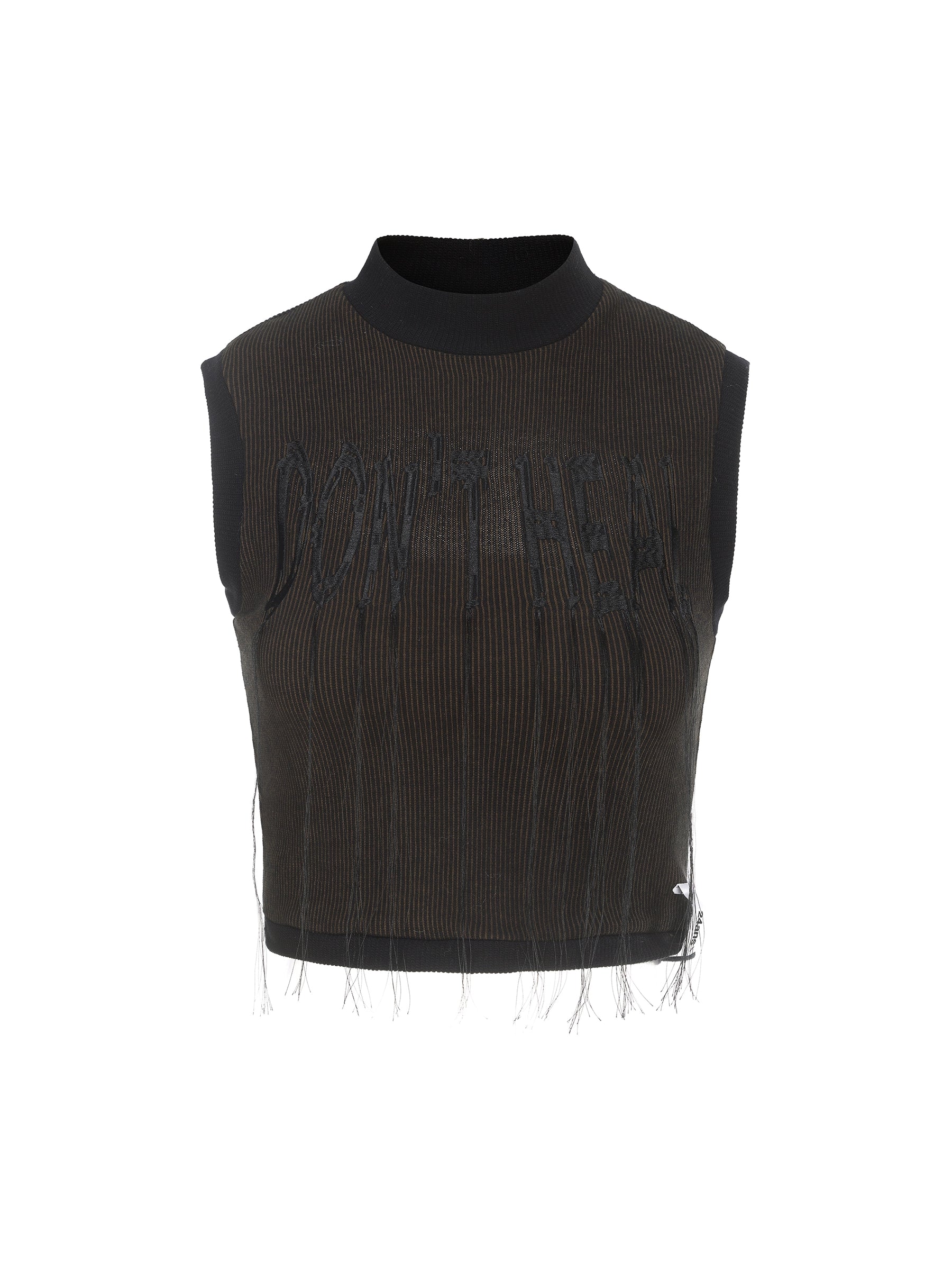 24ans Embroidered Fringe Knit Vest Sleeveless Colorblock MISSTT