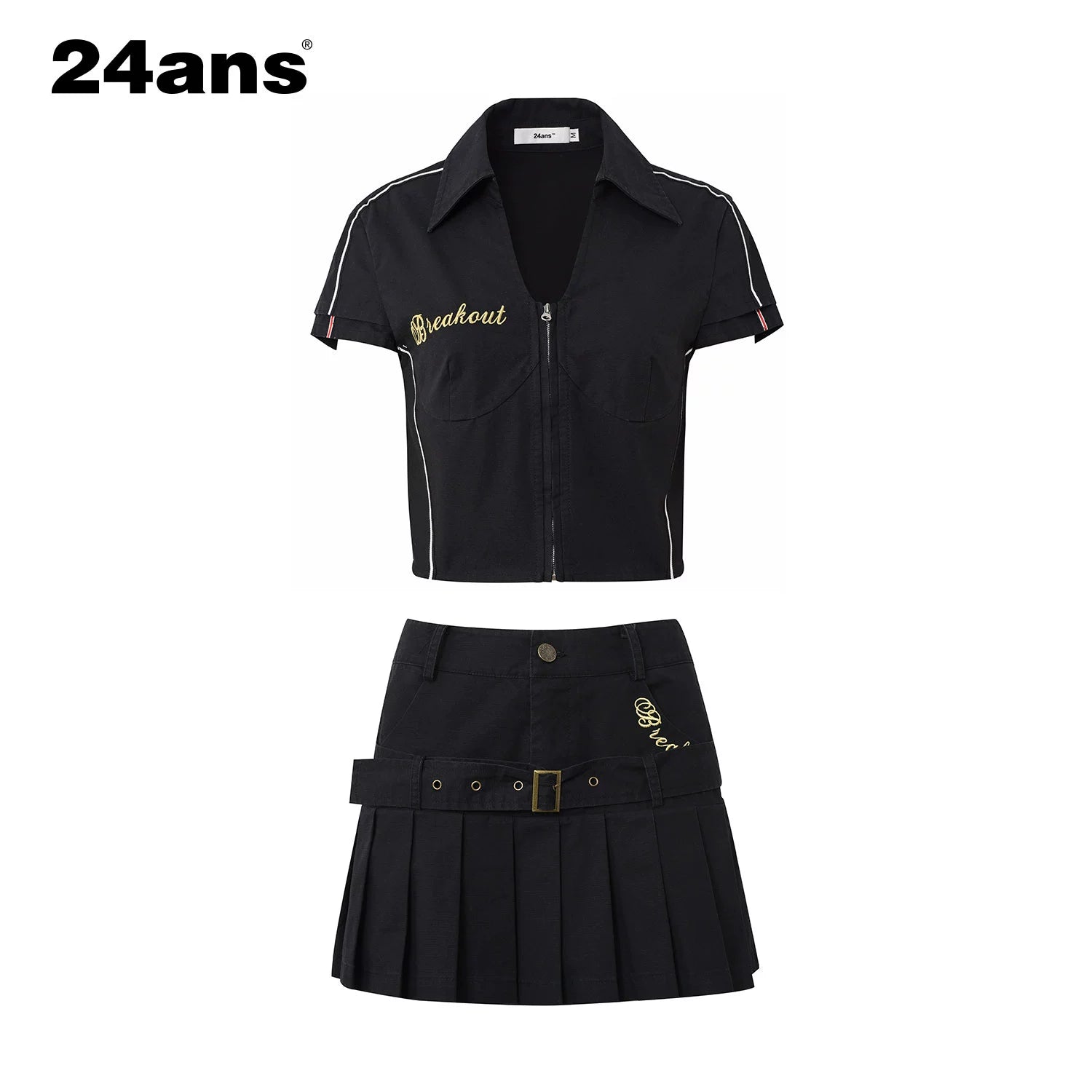 24ans Embroidered Letter Racing Shirt And Skirt Set MISSTT