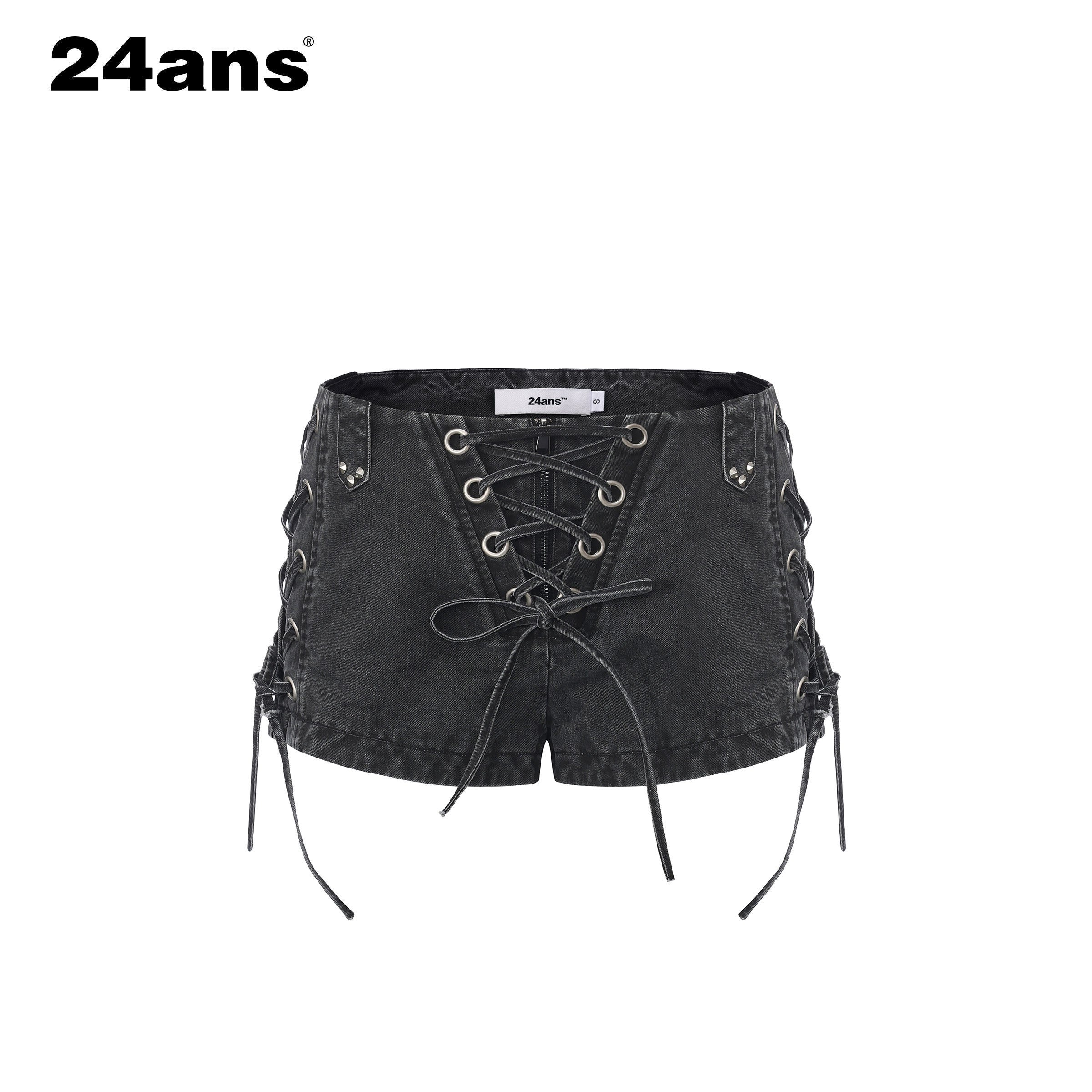 24ans_Enzyme_Wash_Drawstring_Slim_Natural_Waist_Women_Cotton_Stretch_Denim_Shorts_MISSTT