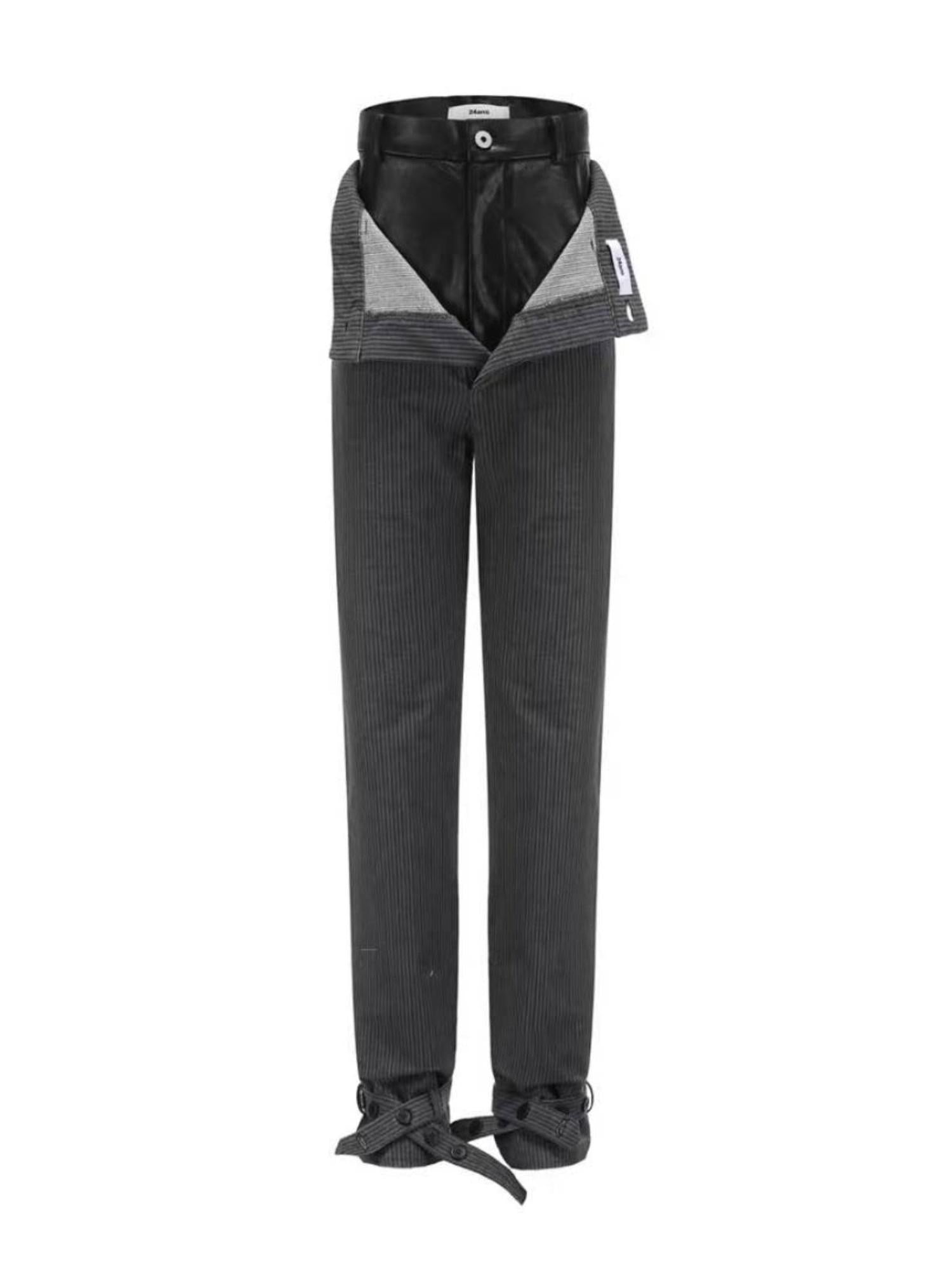 False Two Stitch Layered Leather Pants