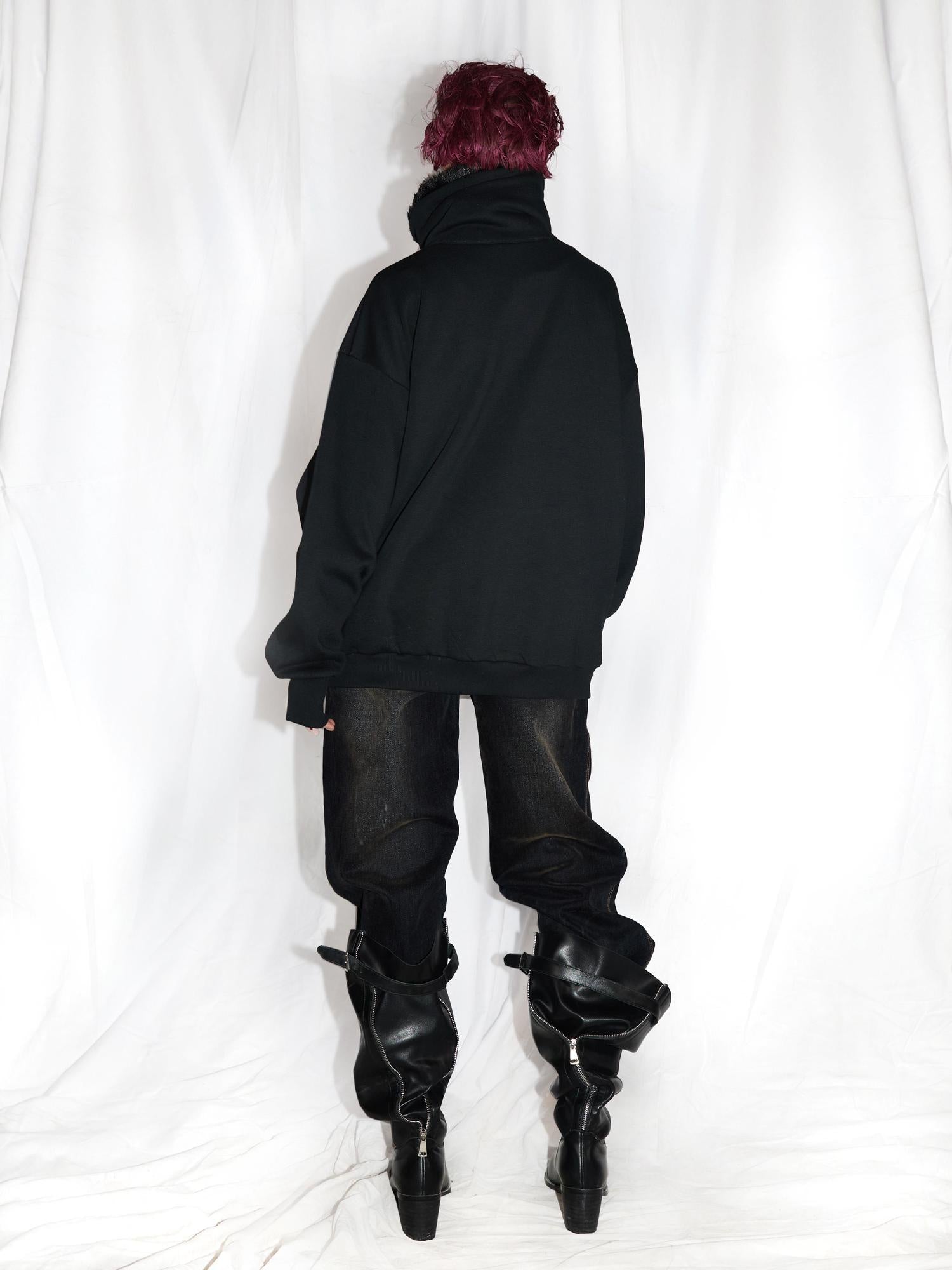 24ans Faux Fox Fur Lined Thin Fleece High Neck Women Sweatshirt